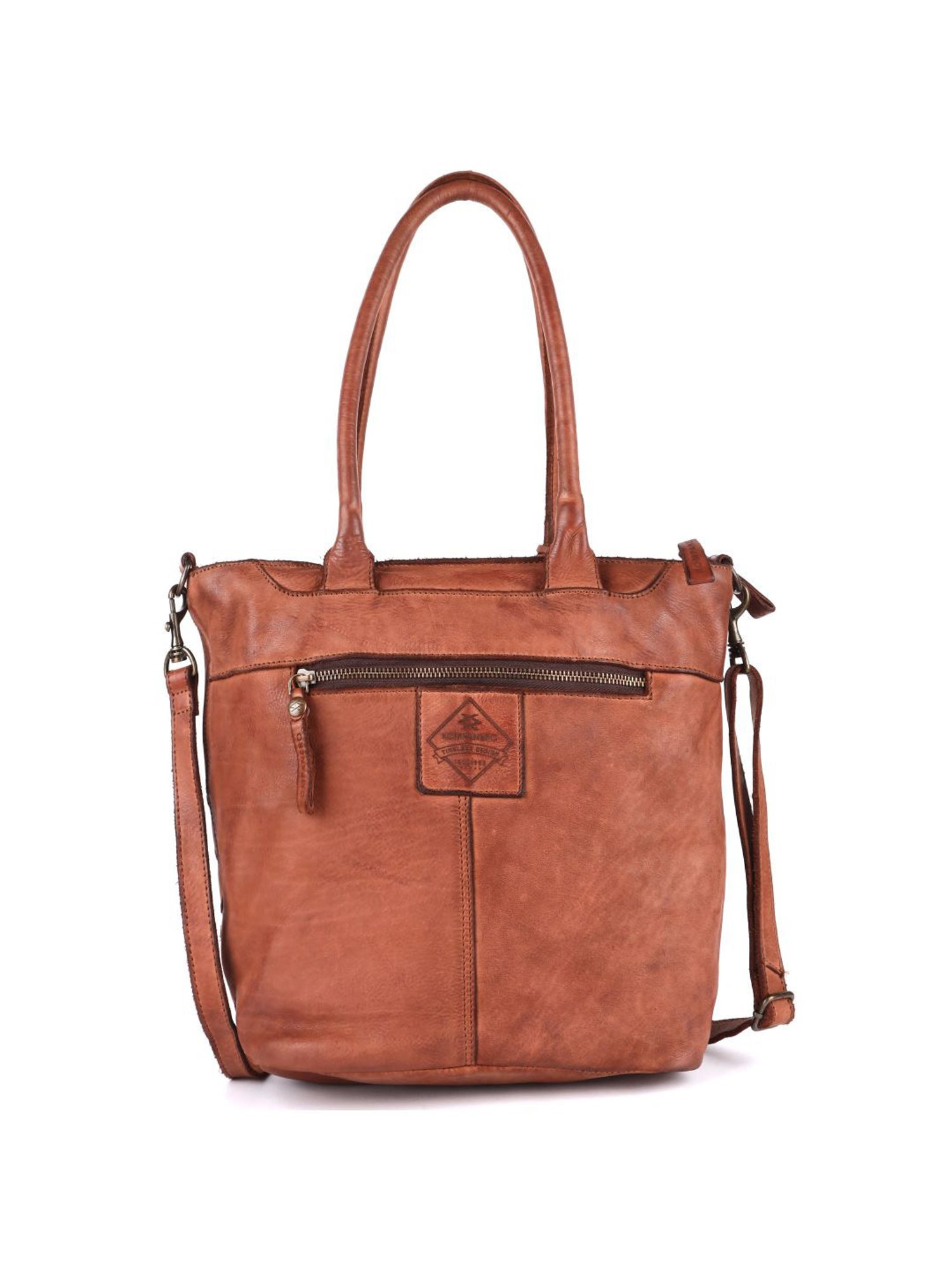 KOMPANERO Anna Cognac Leather Textured Shoulder Handbag