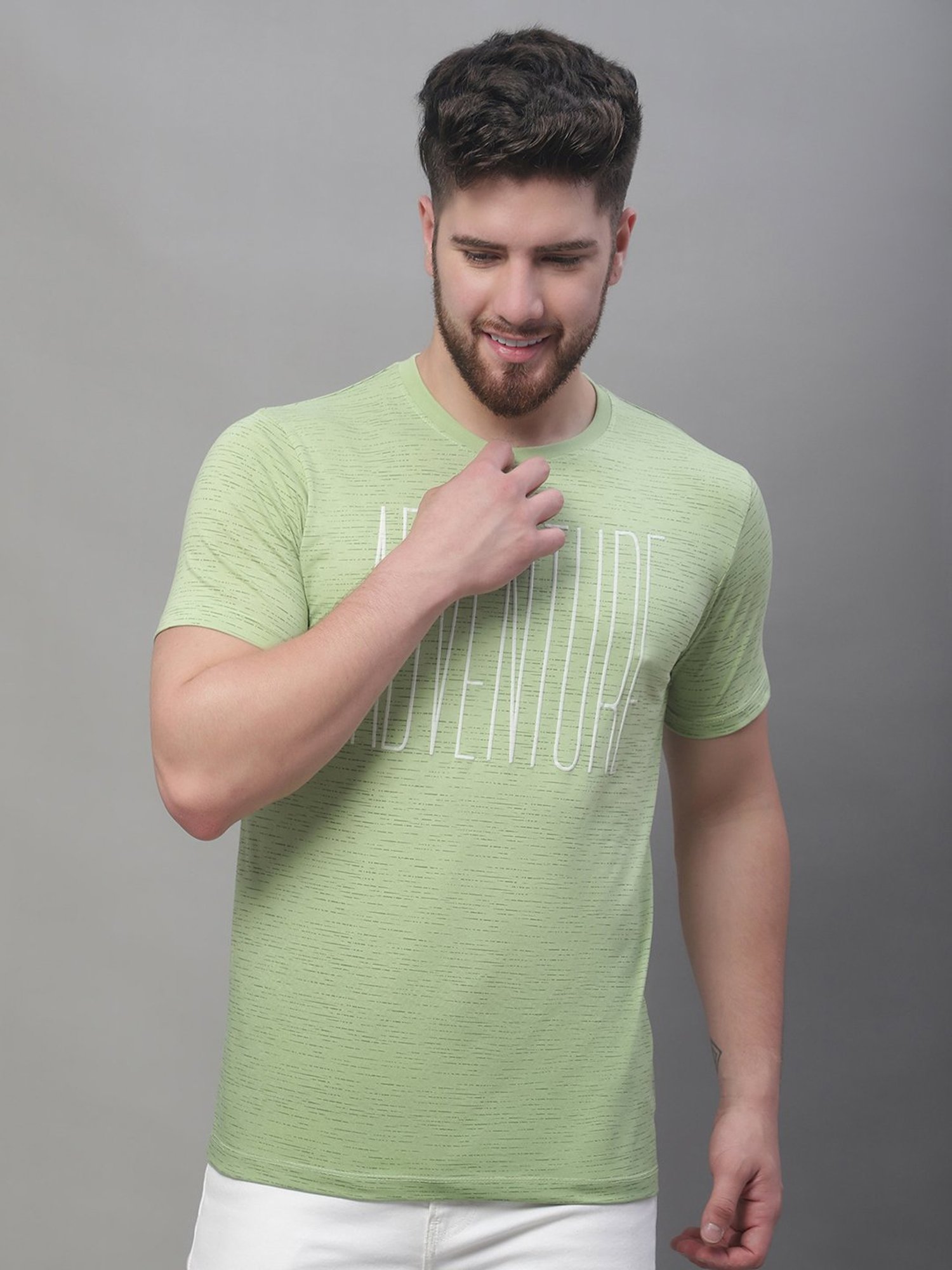 Venitian- Forbidden Clothing Light Green Slim Fit Printed T-Shirt