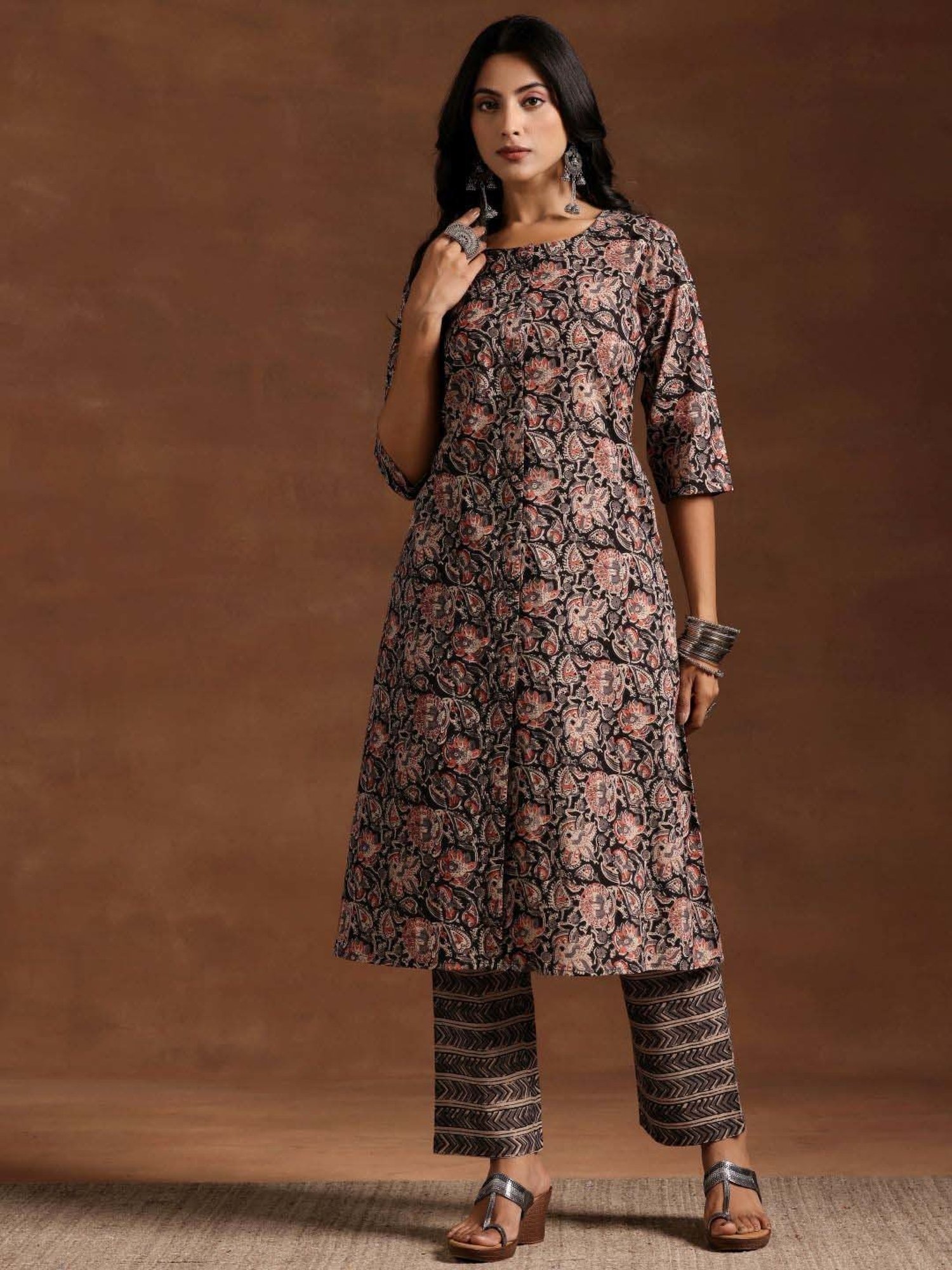 Libas Black Cotton Printed Kurta Pant Set