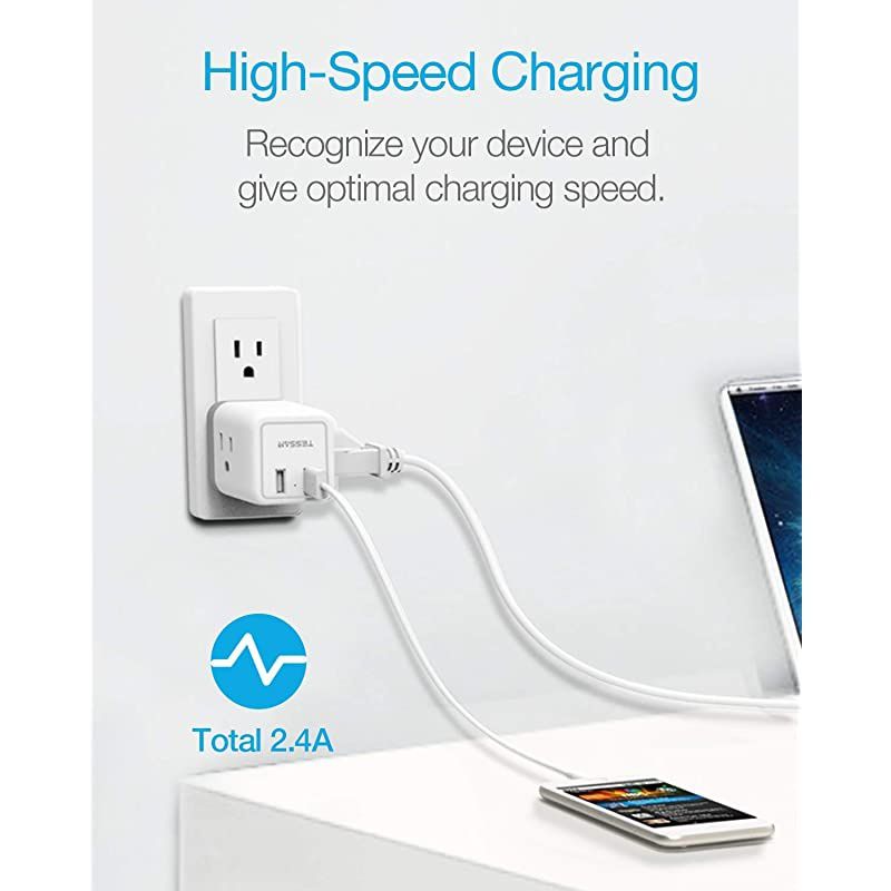 Plug Outlet Extender with USB Charger, Travel Charging Cube Power Wall Outlet Expander for Cruise Essentials, ple Outlet Plug Splitter for Home, Dorm, Office
