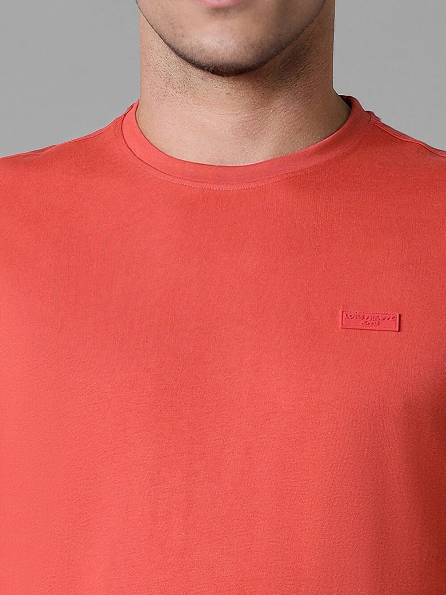 Louis Philippe Red Cotton Slim Fit Printed T-Shirt