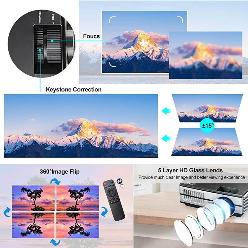 Projector with WiFi BluetoothOutdoor Movie Projector Support 1080p HDMI USB Airplay for Home Theater System TV Box DVD Player PS4 Laptop AV