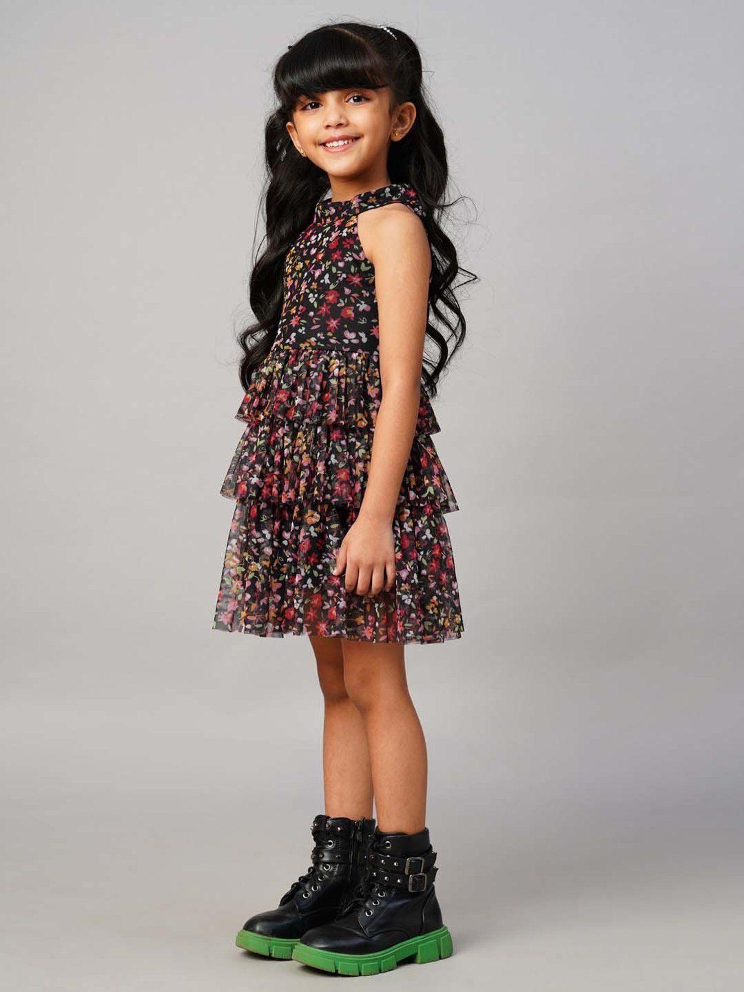 Lil Drama Kids Black Printed Dress