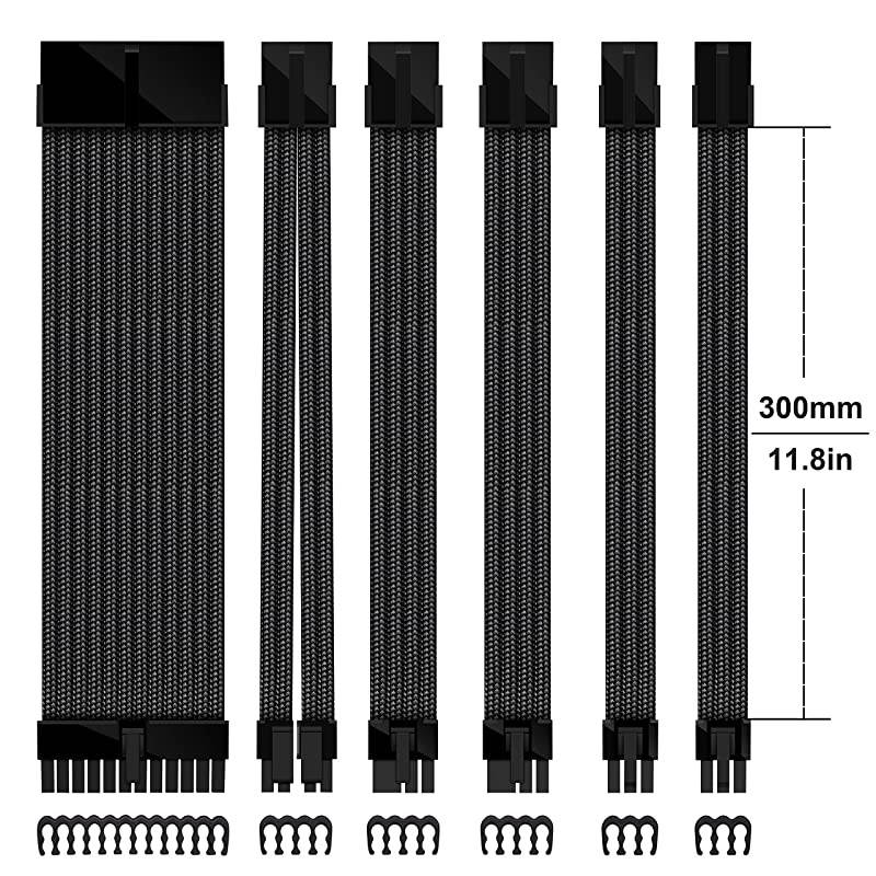PSU Cable Extension kit Sleeved Cable Custom Power Supply Sleeved Extension 16 AWG 24-PIN 8-PIN 6-PIN 4+4-PIN with Combs- Black/Purple