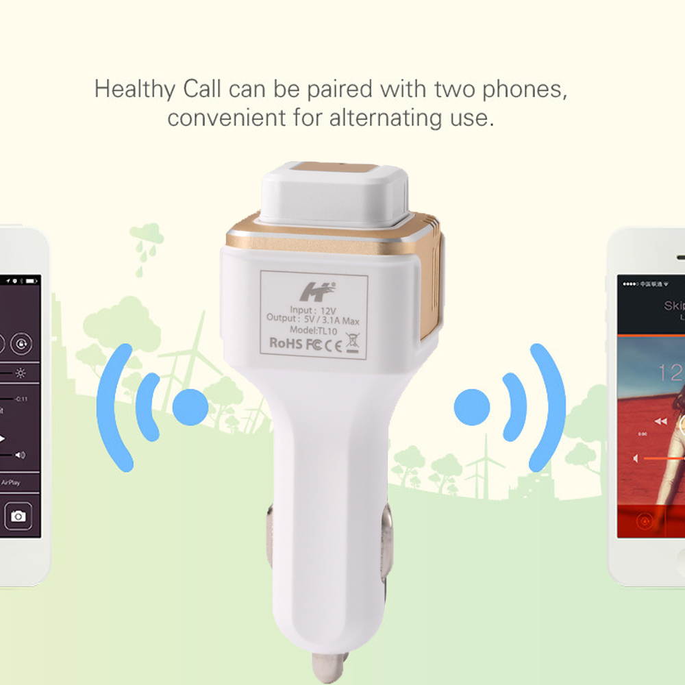 [Second Generation] Megadream&reg; Healthy Car Charger Bluetooth Headset Oxygen Bar with Noise Reduction for iPhone 6S Plus 6 iPad Air 2 Mini Pro Samsung Galaxy S6 Edge Plus S5 Note 5 4 HTC Sony LG Gold