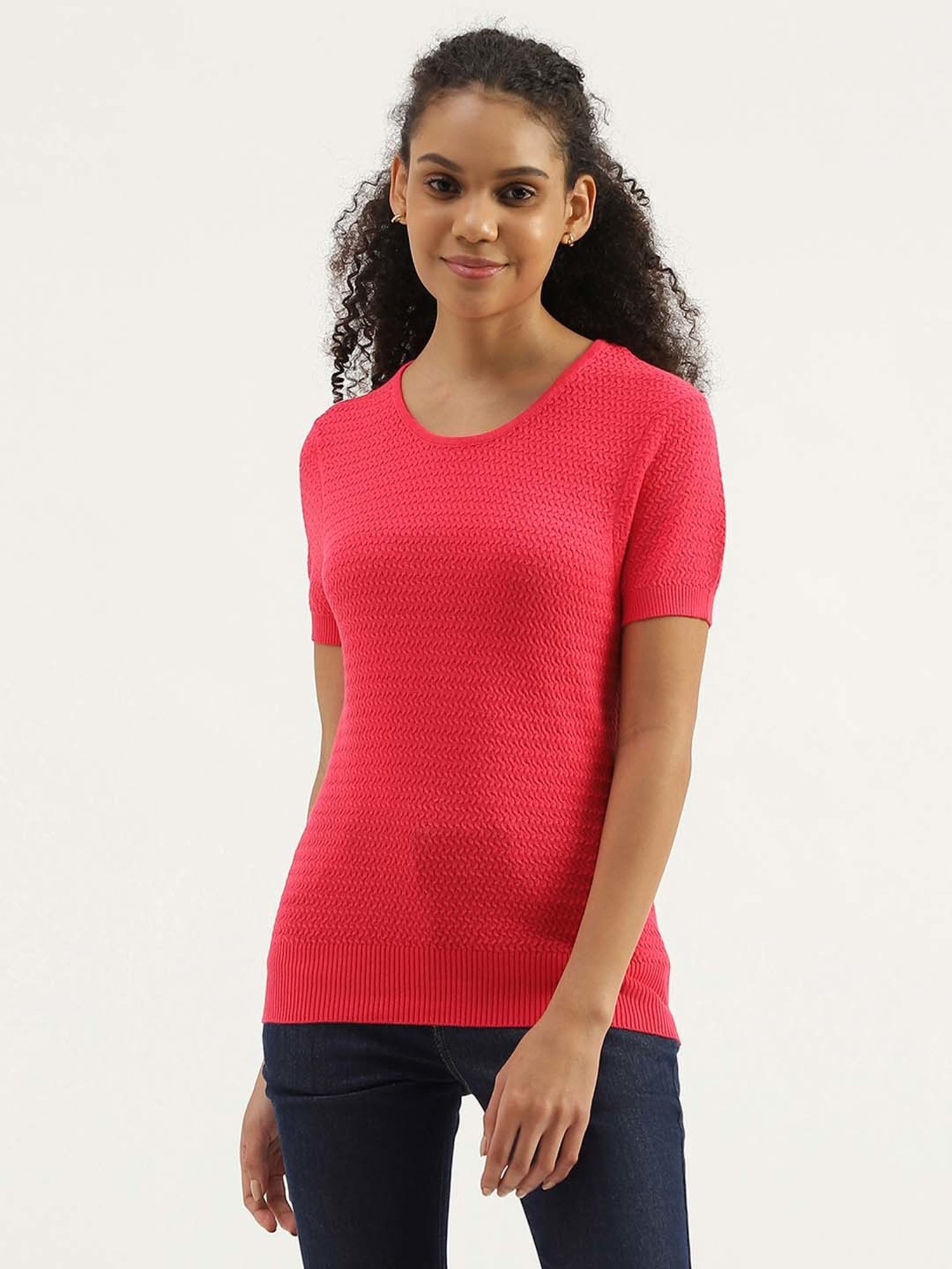 United Colors of Benetton Pink Cotton Textured Pattern Top