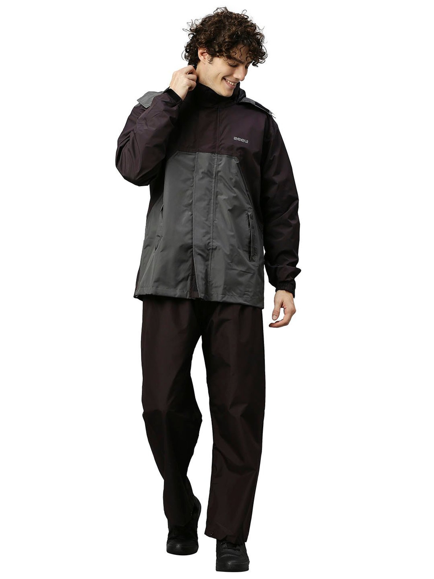 Zeel Maroon & Grey Colour-Block Rainwear Jacket