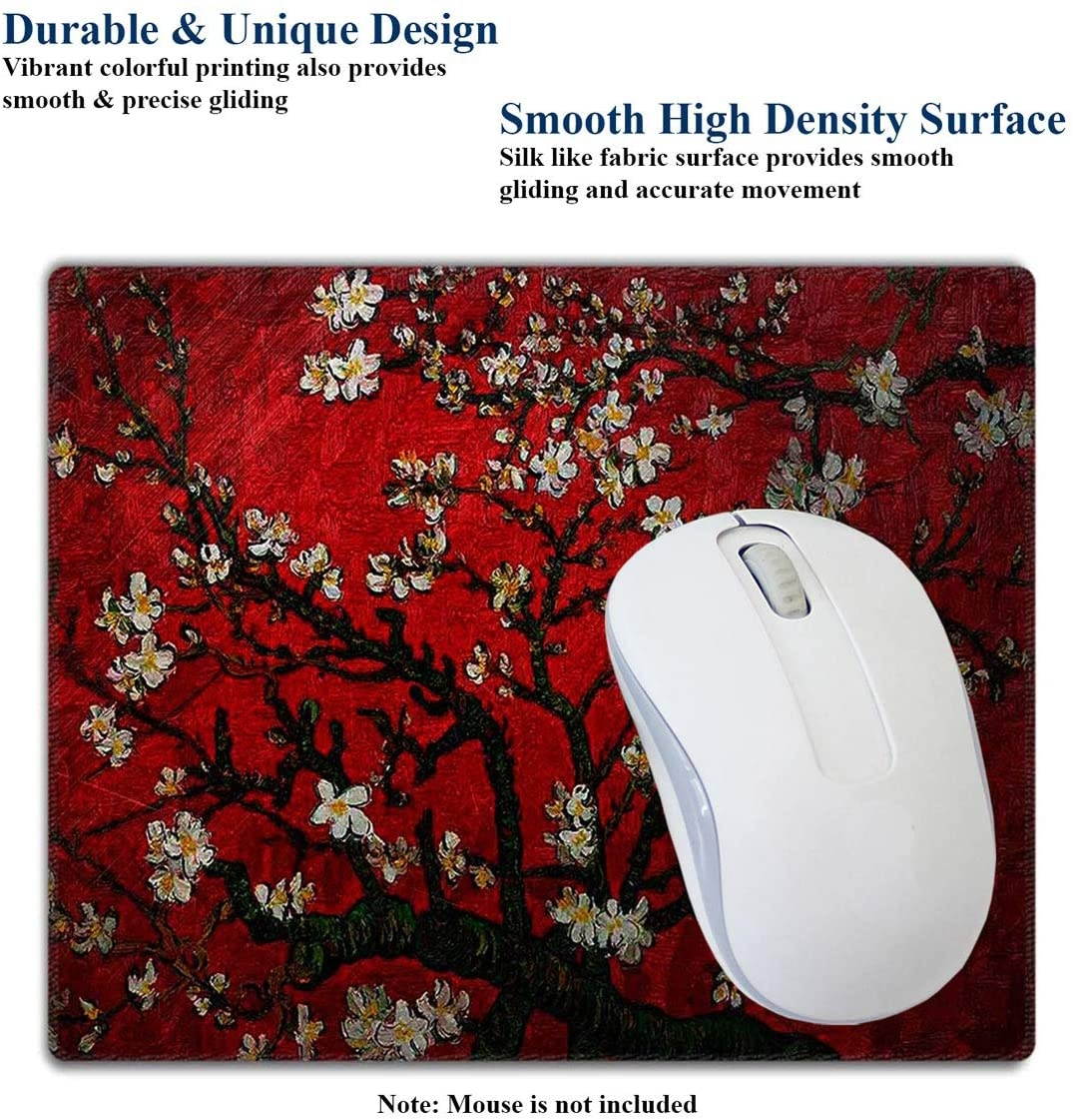 Meffort Inc Mouse Pad with Stitched Edges & Non-Slip Base, Smooth Silk Surface Gaming Mousepad - Van Gogh Cherry Blossoming