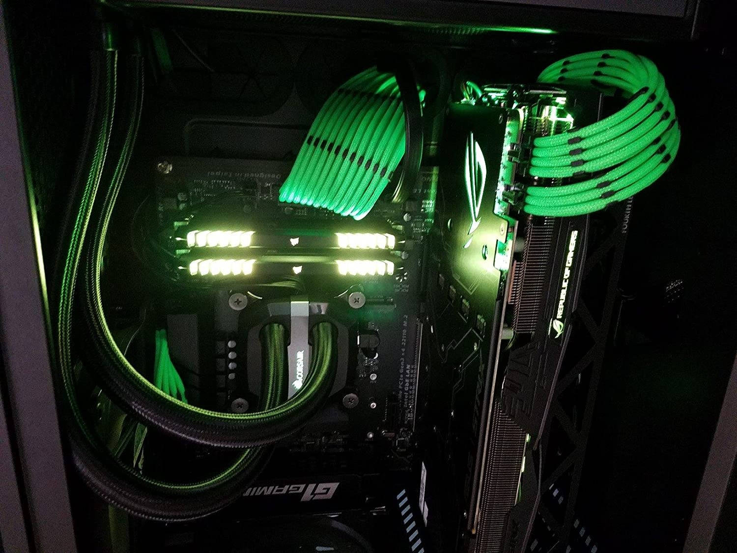 Sleeved Cable - Cable Extension for Power Supply with Extra-Sleeved 24-PIN 8-PIN 6-PIN 4+4 PIN - Green with Cable Combs(11.8 inch/ 30CM)