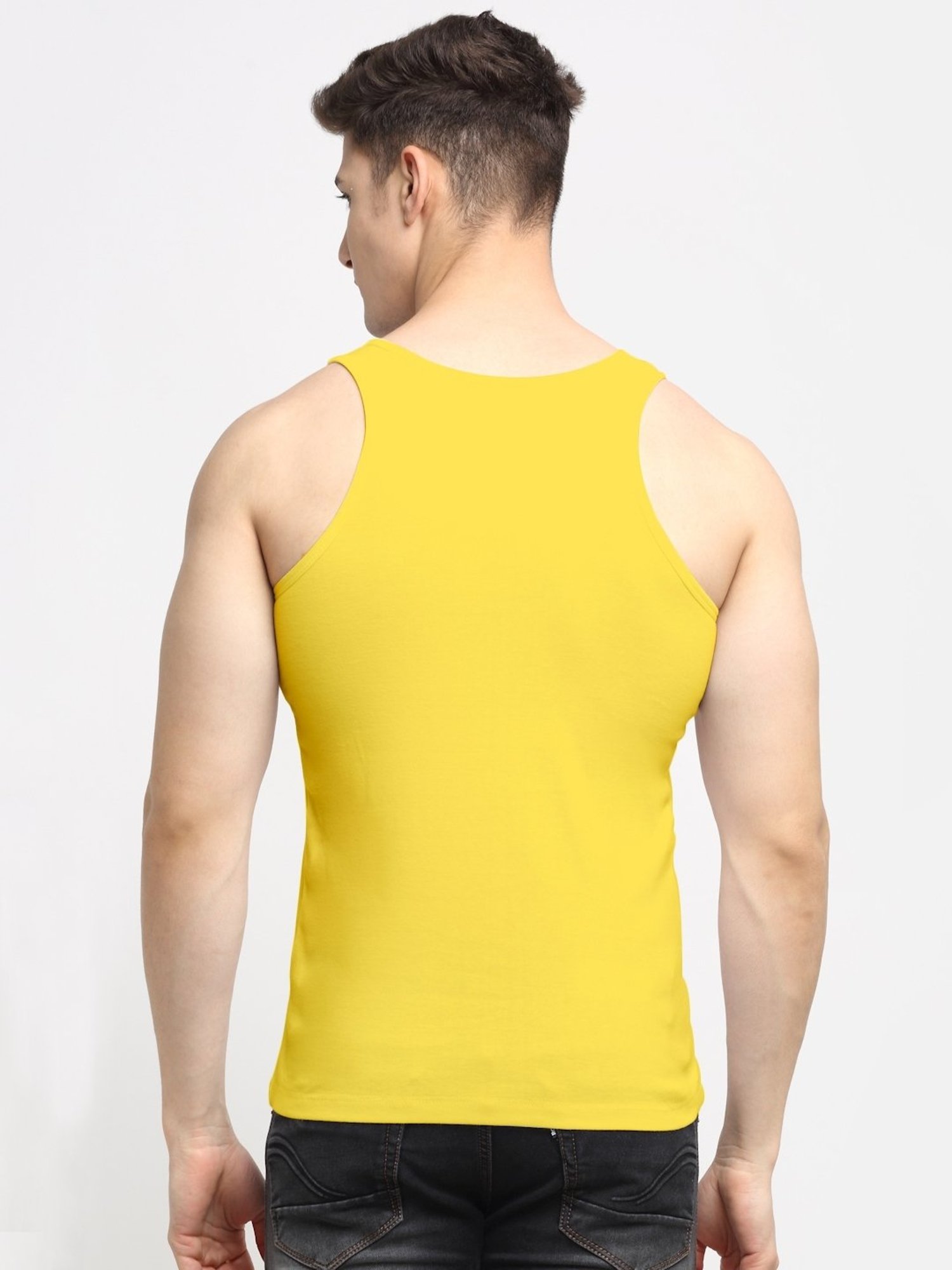 Friskers Yellow Cotton Slim Fit Vest