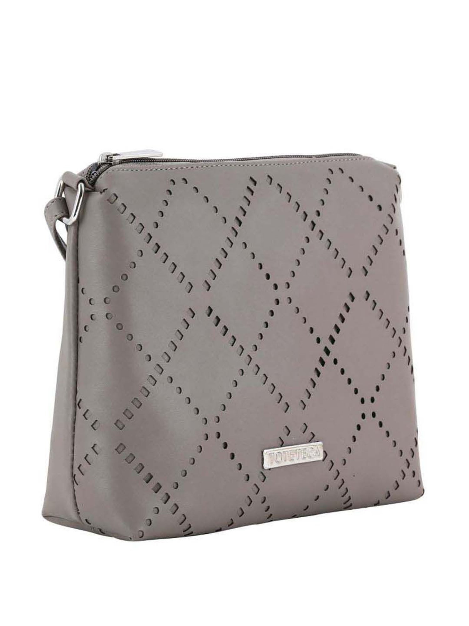 Toteteca Grey Cut Work Medium Sling Handbag