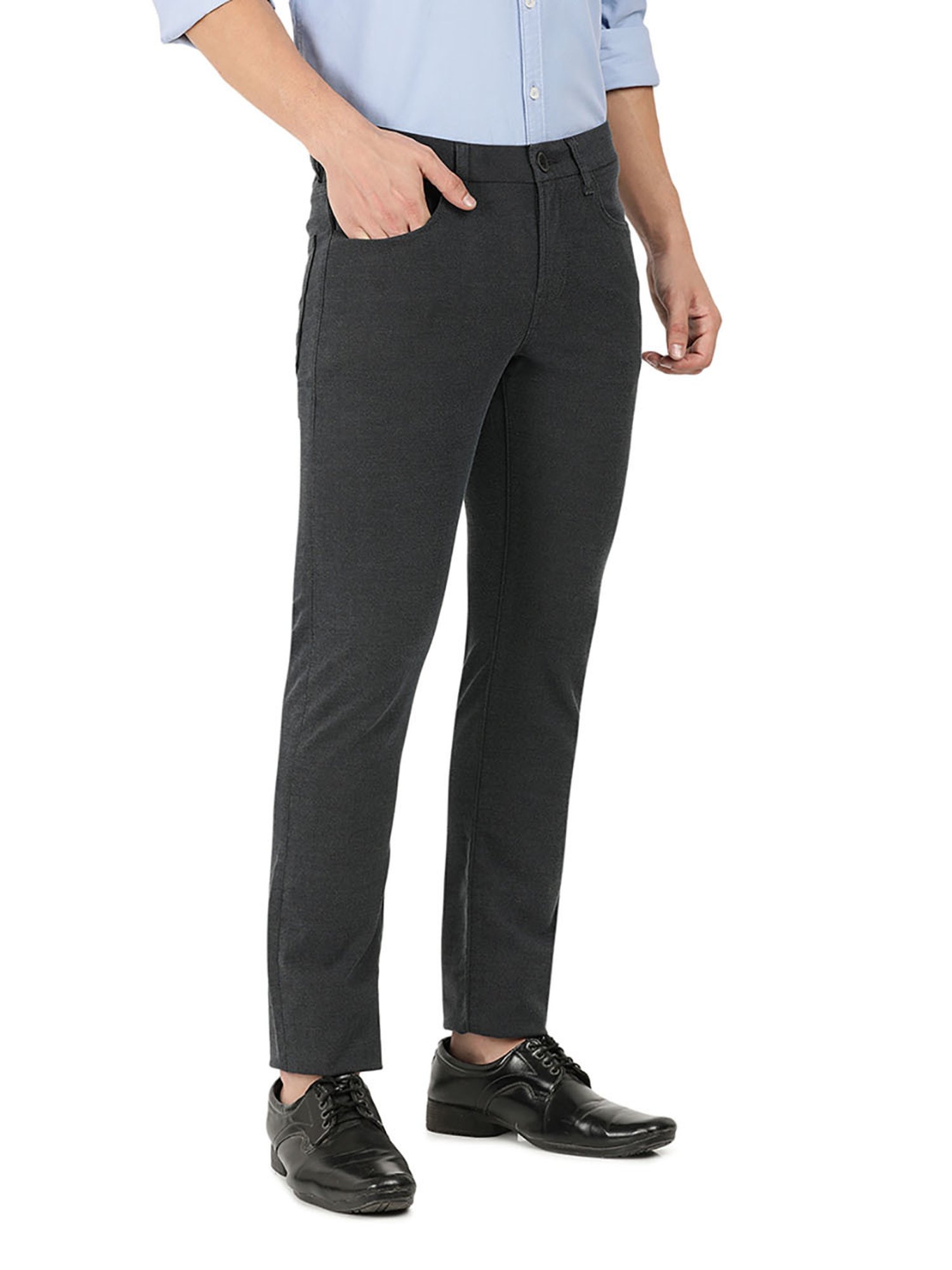 EVERBLUE Charcoal Grey Midrise Five Pocket Trousers