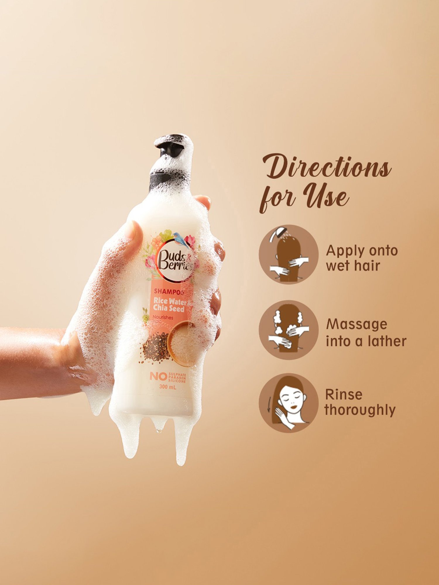 Buds & Berries Rice Water & Chia Seed Nourishes Hair Shampoo - 300 ml