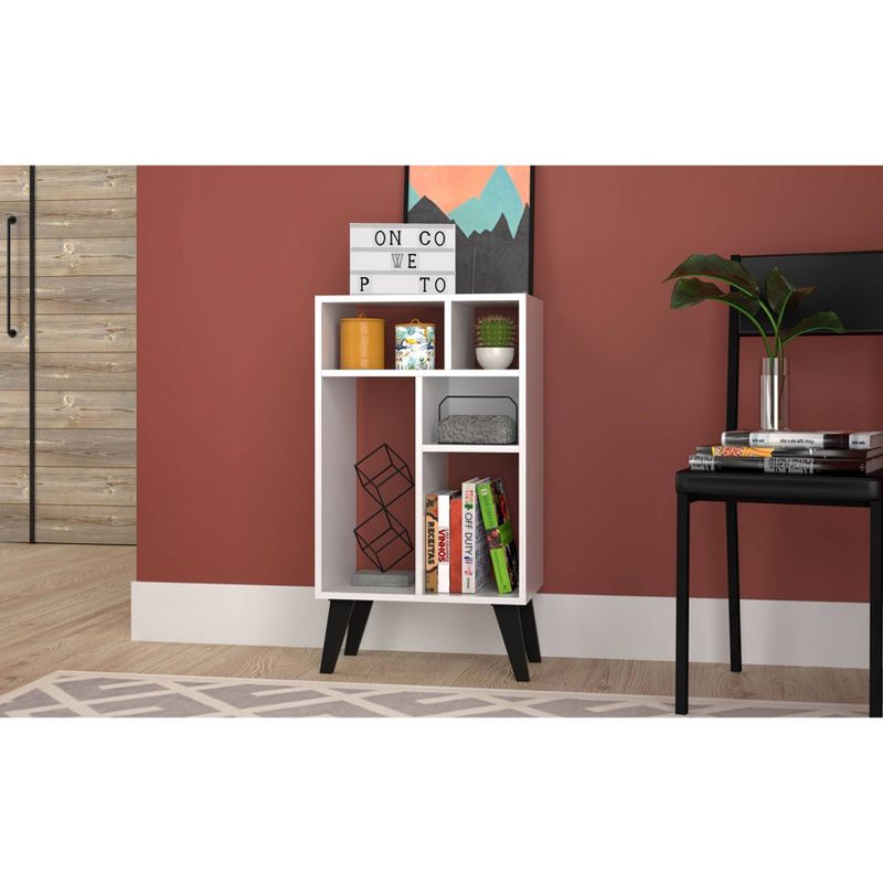 33.46" Low Warren Bookshelf White/Black Feet - Manhattan Comfort