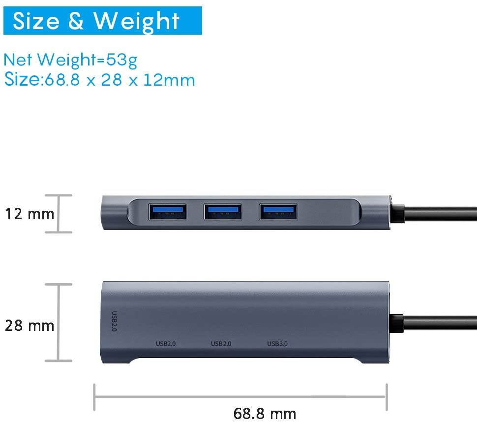 USB Docking Station 3 Port USB 2.0 and 1 Port USB 3.0 Data Hub Splitter for Laptop, PC, Computer, MacBook, Mac Pro, iMac, Surface Pro, XPS,Mobile HDD, Flash Drive Mouse and More, PC, Flash Drive