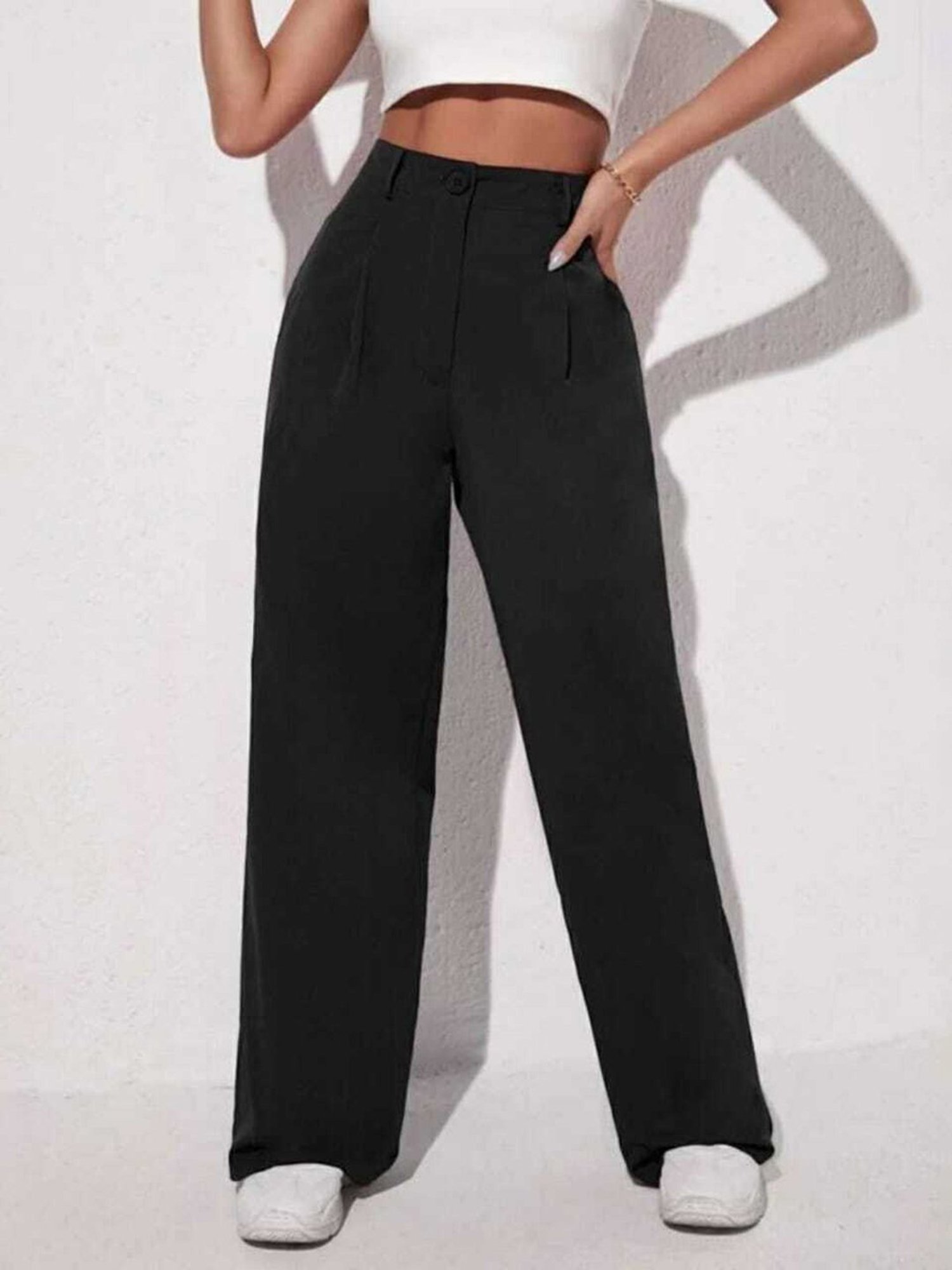 Broadstar Black Relaxed Fit High Rise Trousers