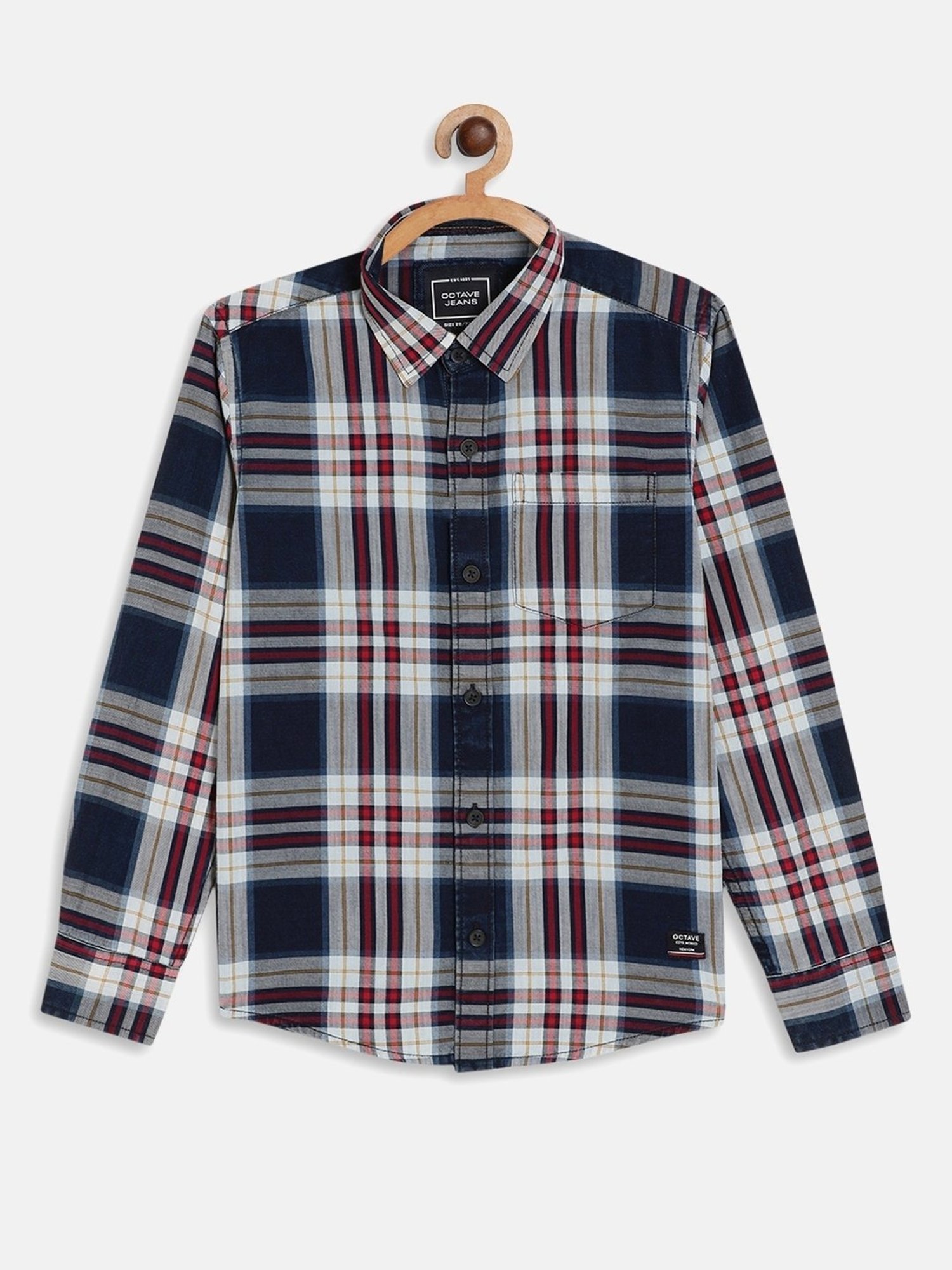 Octave Kids Marron & Blue Cotton Chequered Full Sleeves Shirt