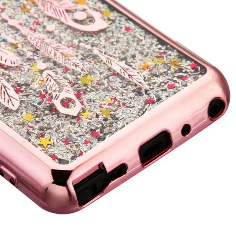 AIRIUM Confetti Quicksand Glitter Hard Dual Layer Plastic TPU Cover Case For LG Stylo 4 - Rose Gold