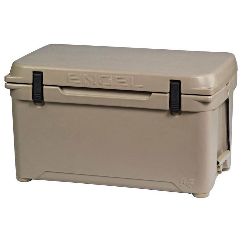 Engel High Performance 58-Quart Portable Seamless Rotomolded Airtight 70 Can Hard Cooler and Ice Box for Camping, Sports Events, and Fishing, Tan