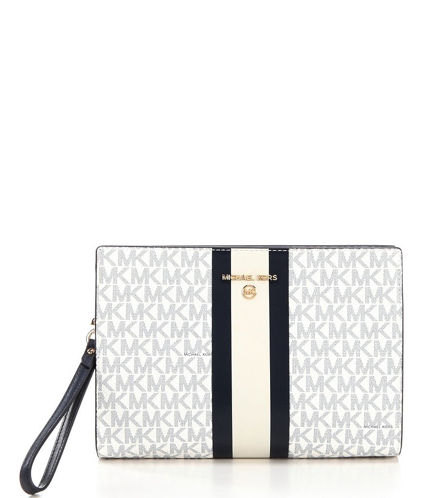 Michael Kors Signature Stripe Medium Travel Wristlet Pouch