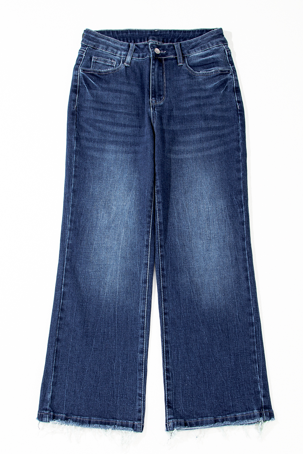 Sail Blue Mineral Wash Raw Hem High Waist Flared Jeans