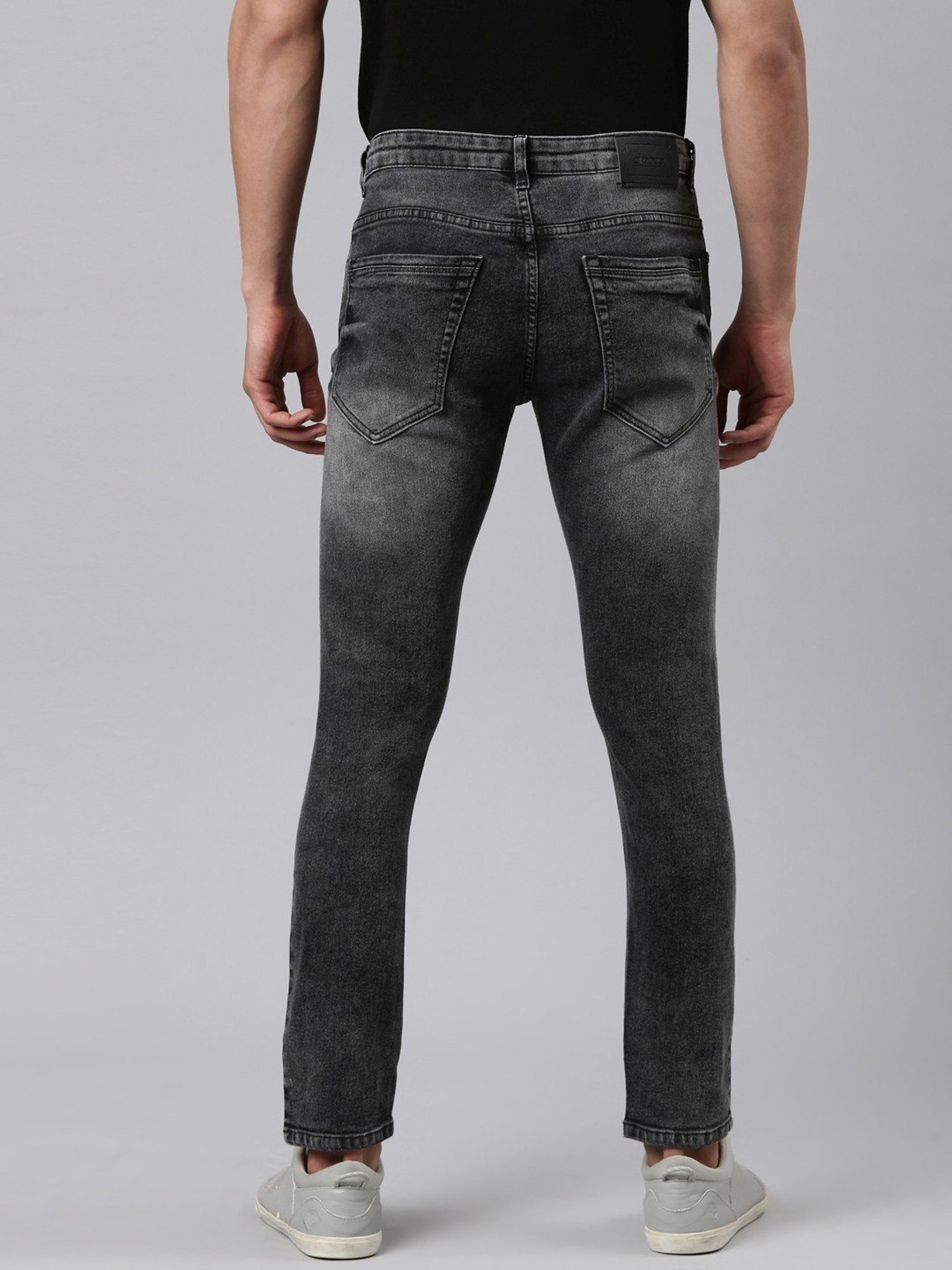 CINOCCI Black Cotton Slim Fit Distressed Jeans