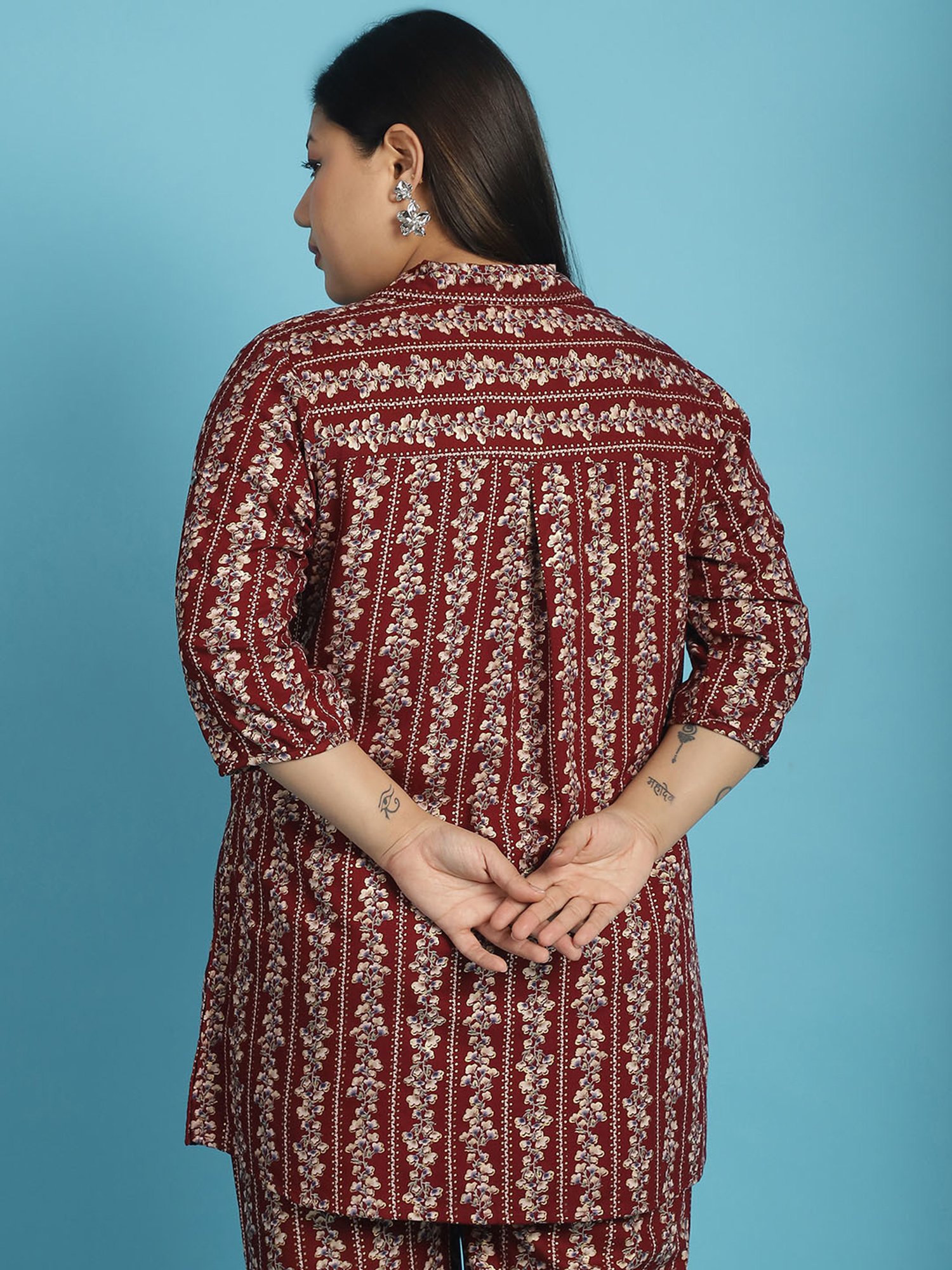 theRebelinme Maroon Floral Print Shirt