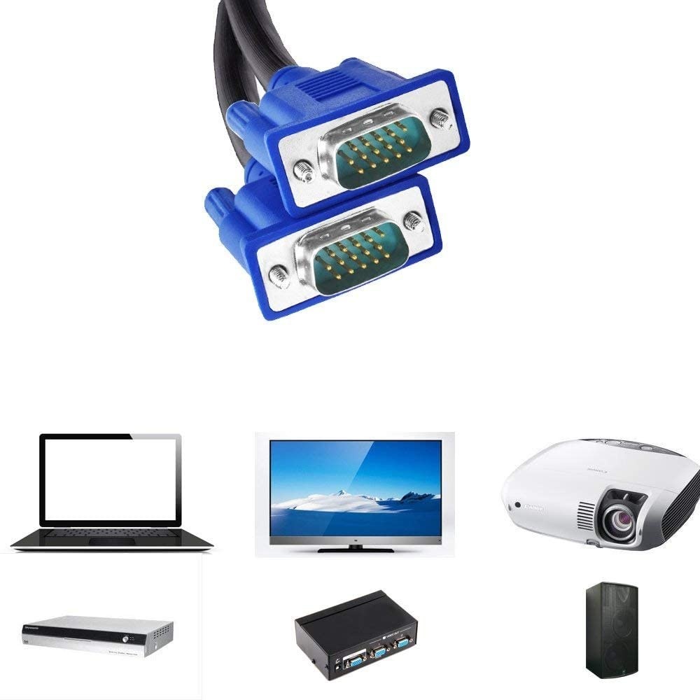 CableVantage HD15 15Pin VGA Male to Male VGA Cable for TV Computer Monitor Blue for TV Computer Monitor Extension Cable Gold Plated DB15 VGA Male to Male Monitor Cable Blue (100 Feet)