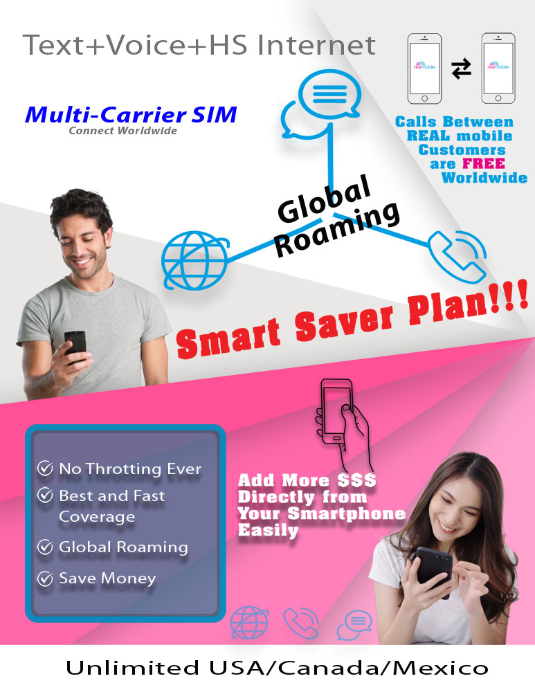 $15.00/Month REAL Mobile Wireless Plan | 4GB LTE Data + Unlimited Talk & Text USA/Canada/Mexico for 3 Months | Global Roaming
