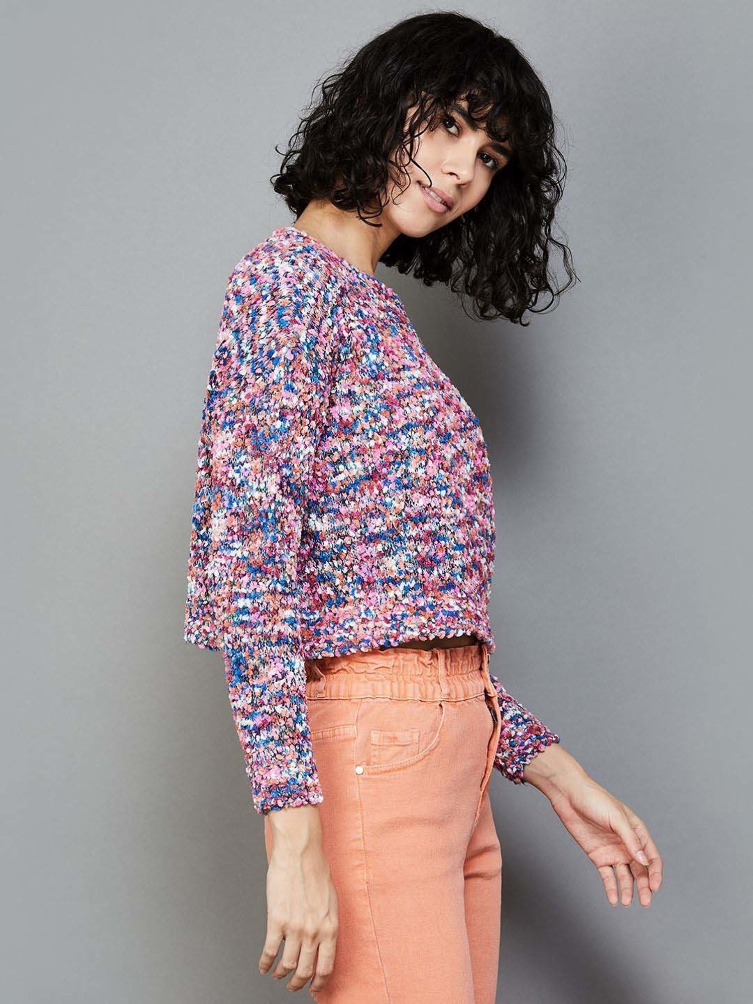 Ginger by Lifestyle Multicolored Self Pattern Sweater