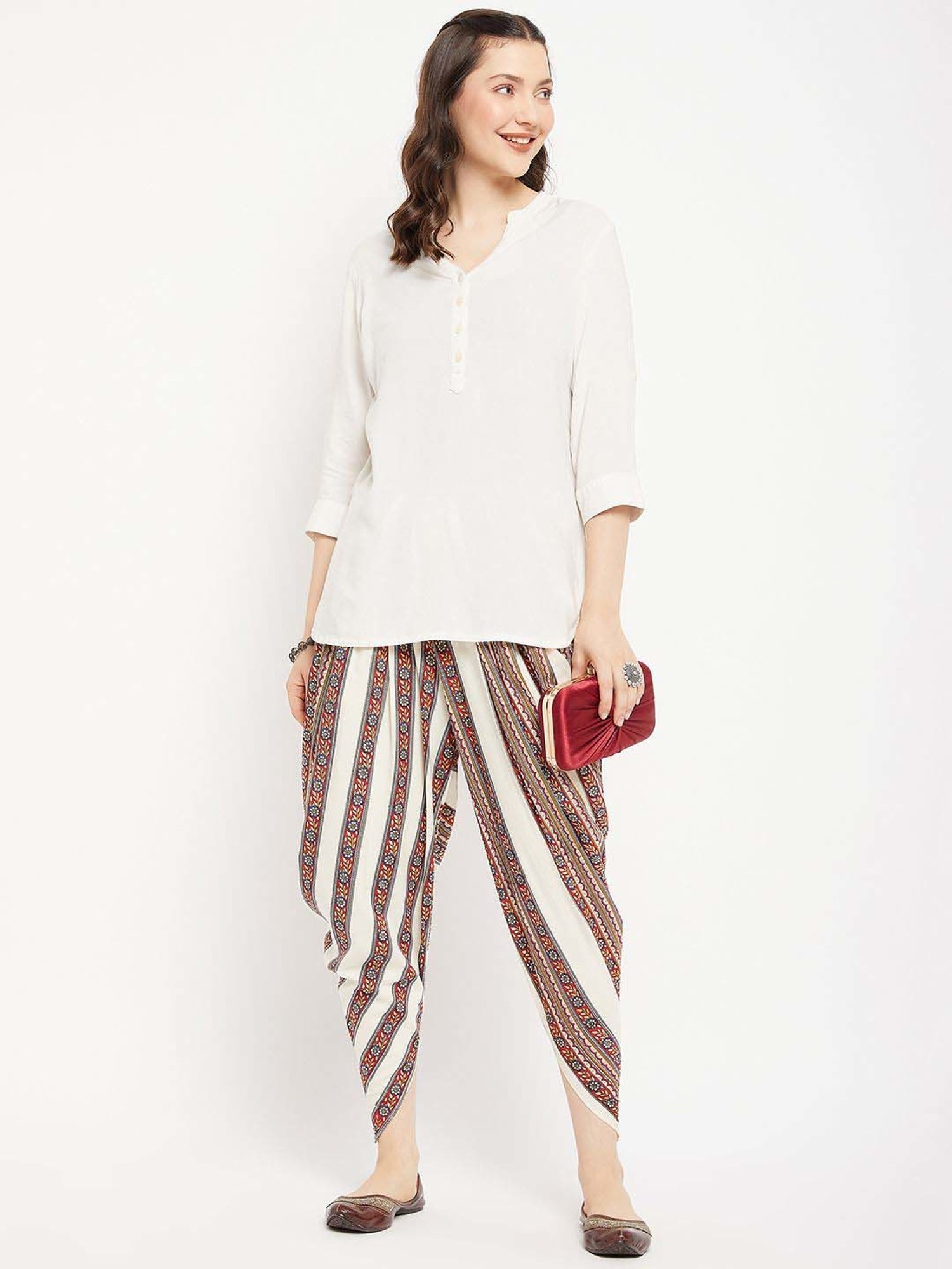 Castle Off-White Printed Dhoti Pants