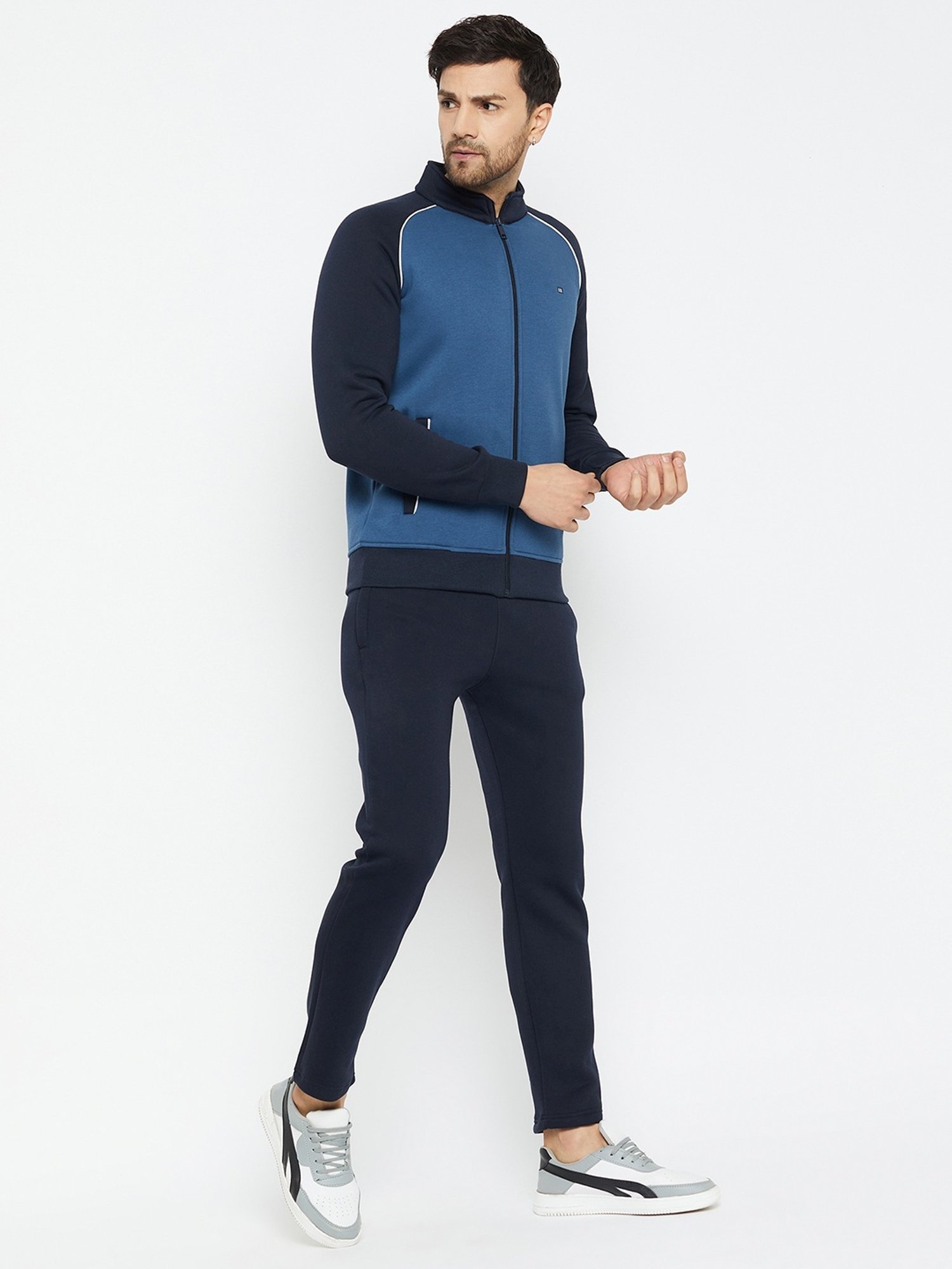 Okane Blue Regular Fit Colour Block Co-Ord Set