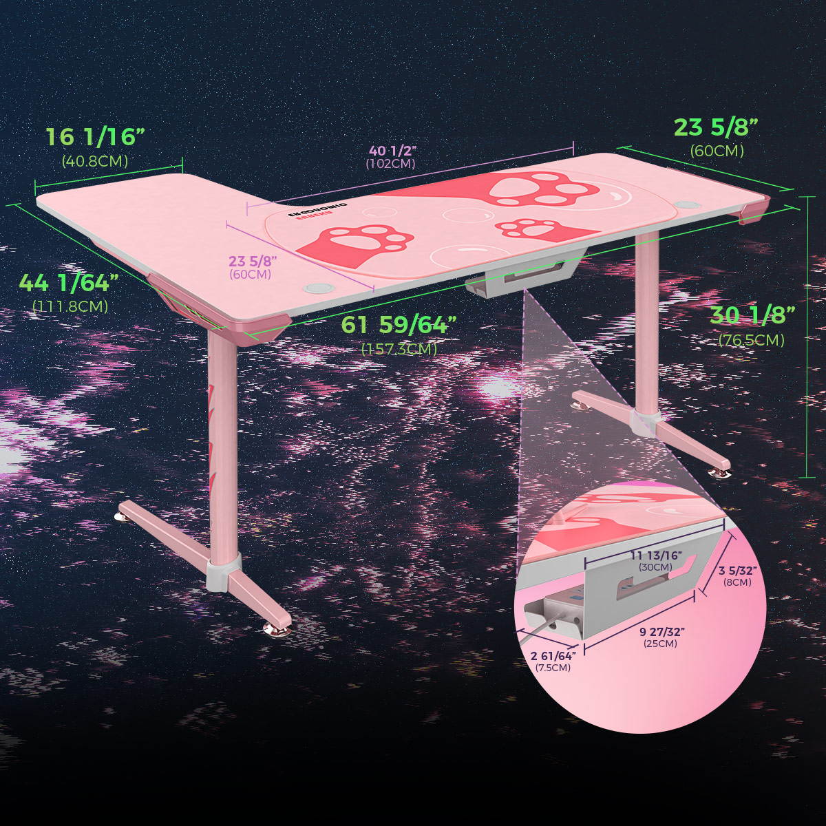 Eureka Ergonomic Gaming 60" X 43" L-Shaped Pinky Computer Desk, Right