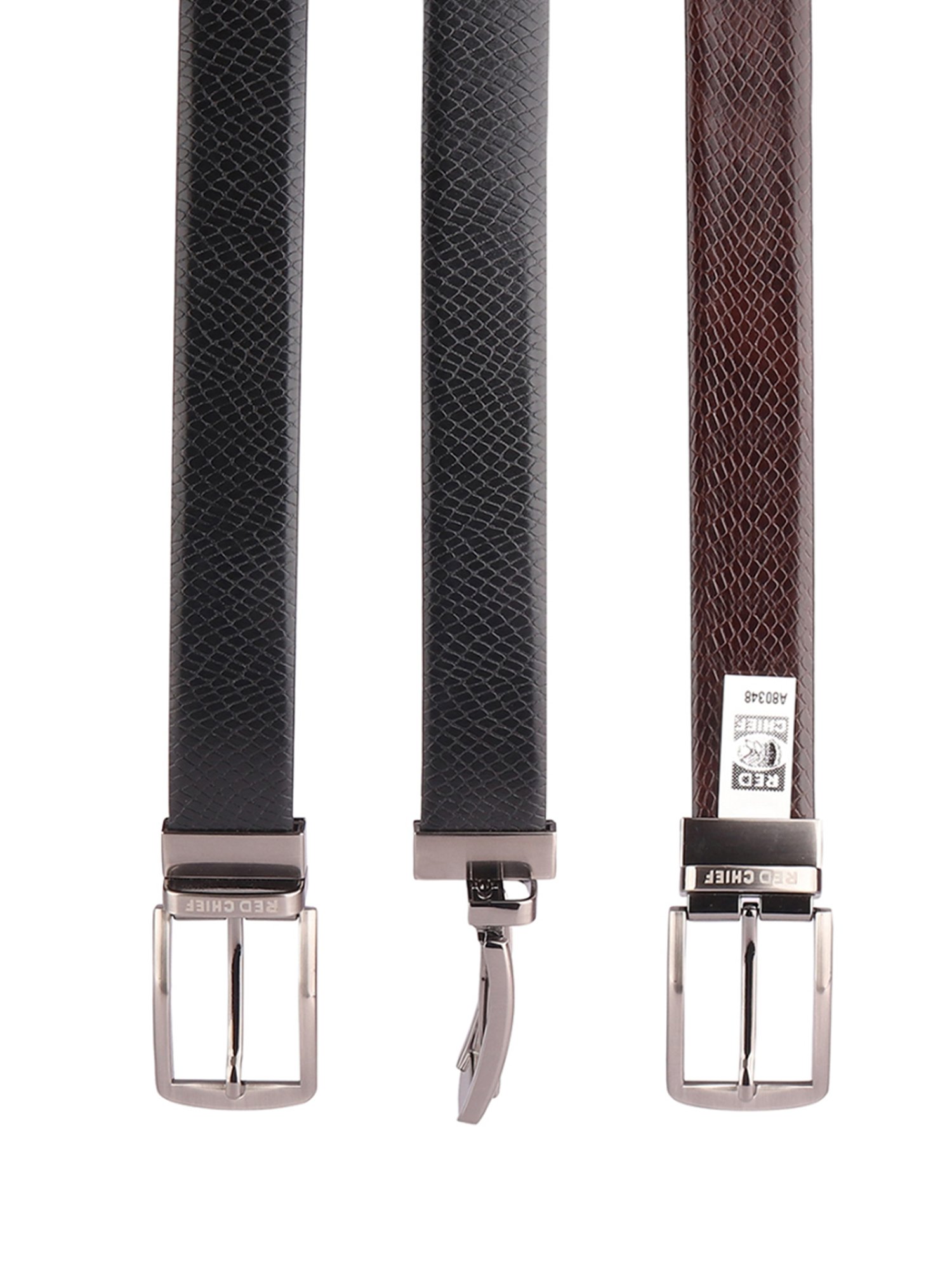 Red Chief Black & Brown Animal Effect Leather Reversible Formal Belt For Men