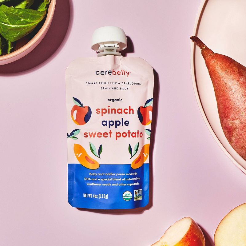 Cerebelly Clean Label Project Purity Award Winning  Spinach Apple Sweet Potato Organic Baby Food Pouch - 4oz
