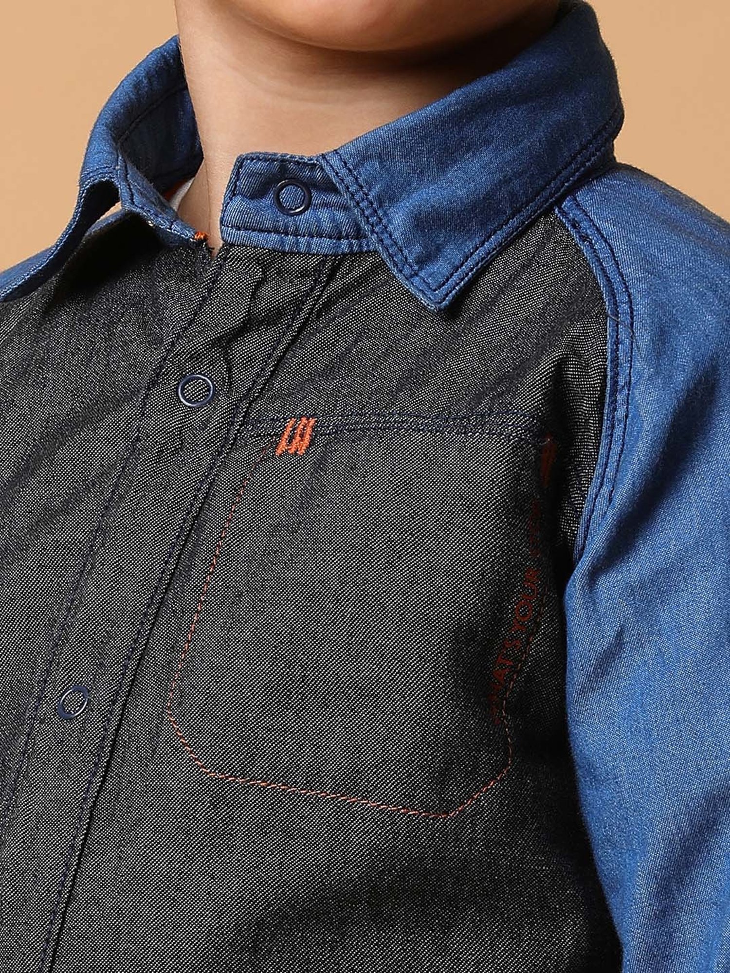 Tales & Stories Kids Black & Blue Cotton Regular Fit Full Sleeves Shirt