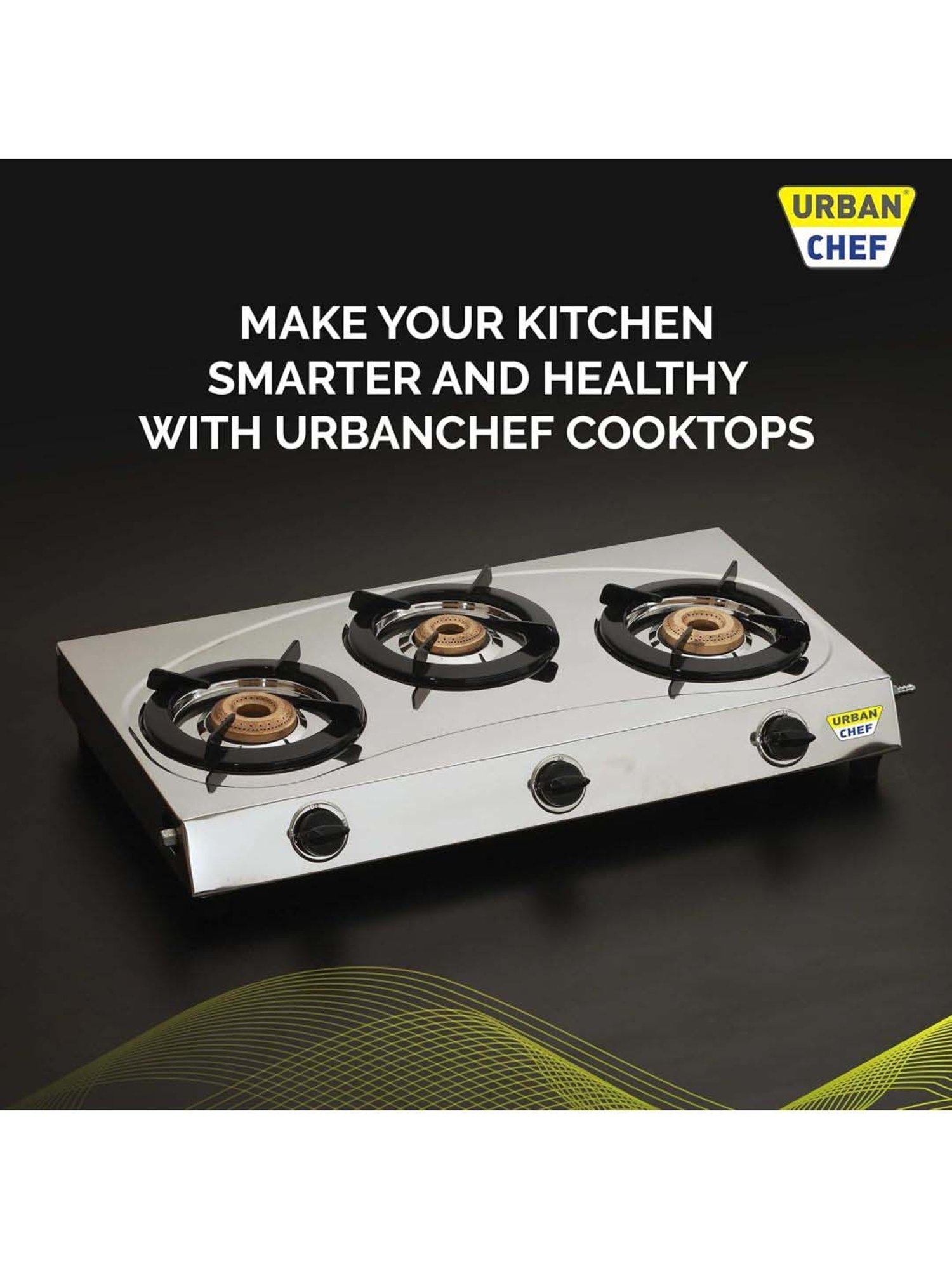 Urban Chef Gas Stove with 3 Burners ( Silver/Black )