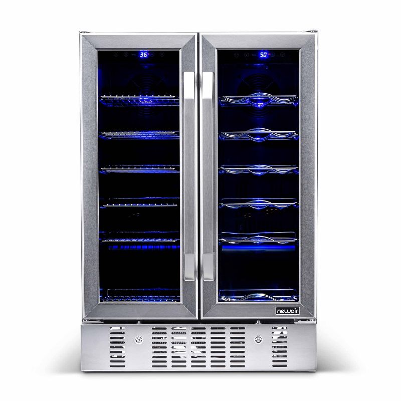 NewAir 18 Bottle and 58 Can Dual Zone Beverage and Wine Cooler - Stainless Steel AWB-360DB