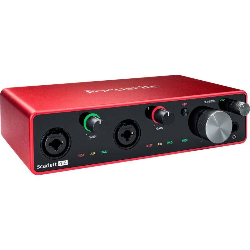 Focusrite Scarlett 4i4 USB Audio/MIDI Interface (3rd Gen) Bundle with Studio Monitor Headphone & 4x XLR-XLR Cable