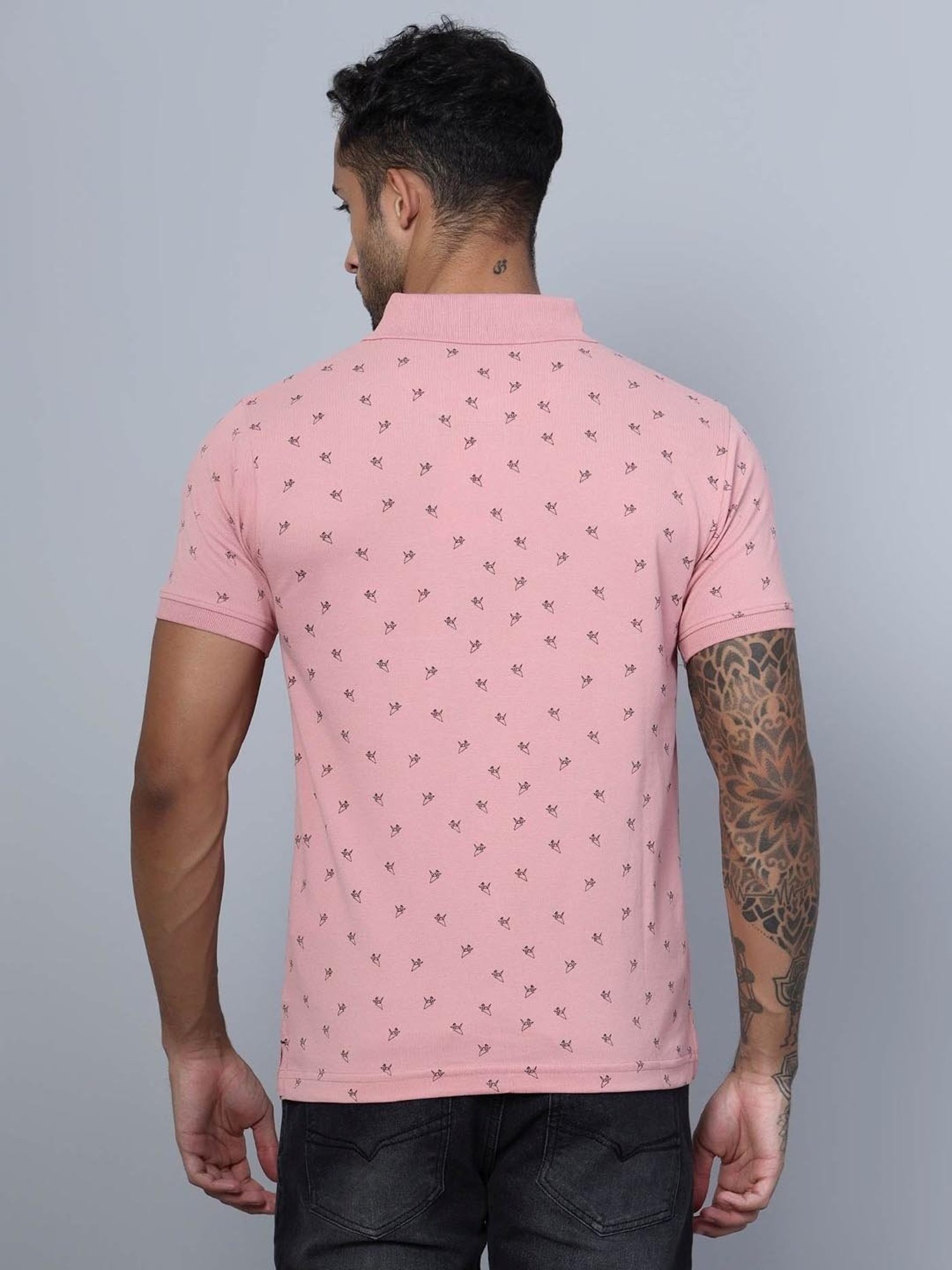 Cantabil Pink Regular Fit Printed Polo T-Shirt