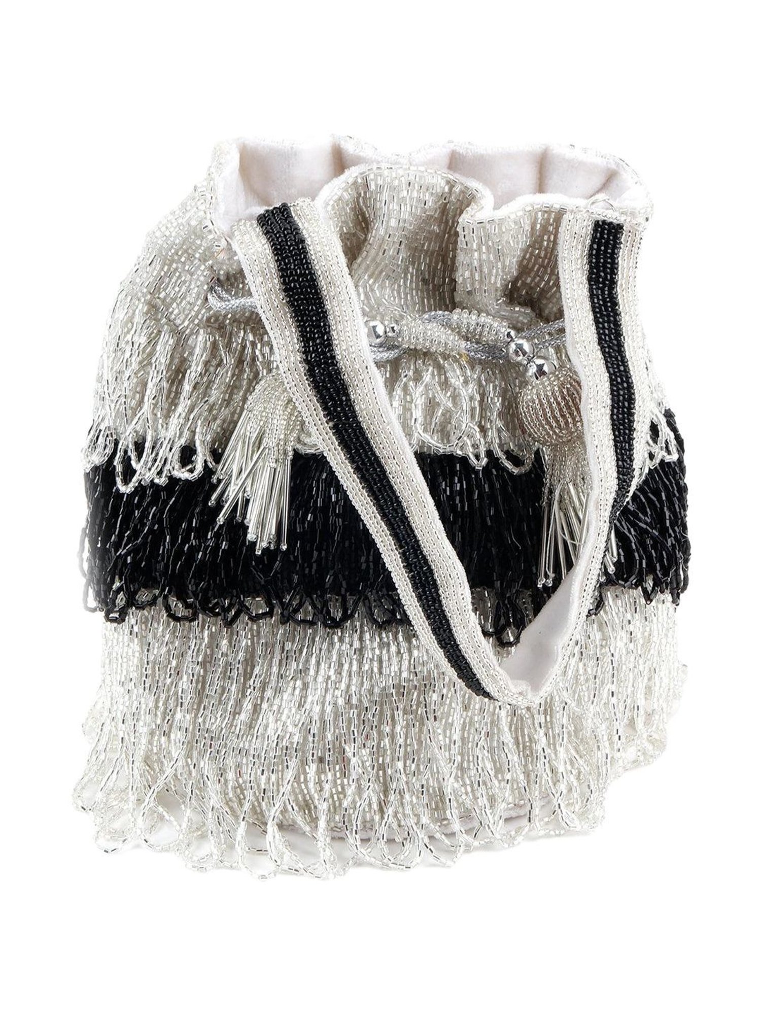 Odette White & Black Embellished Potli