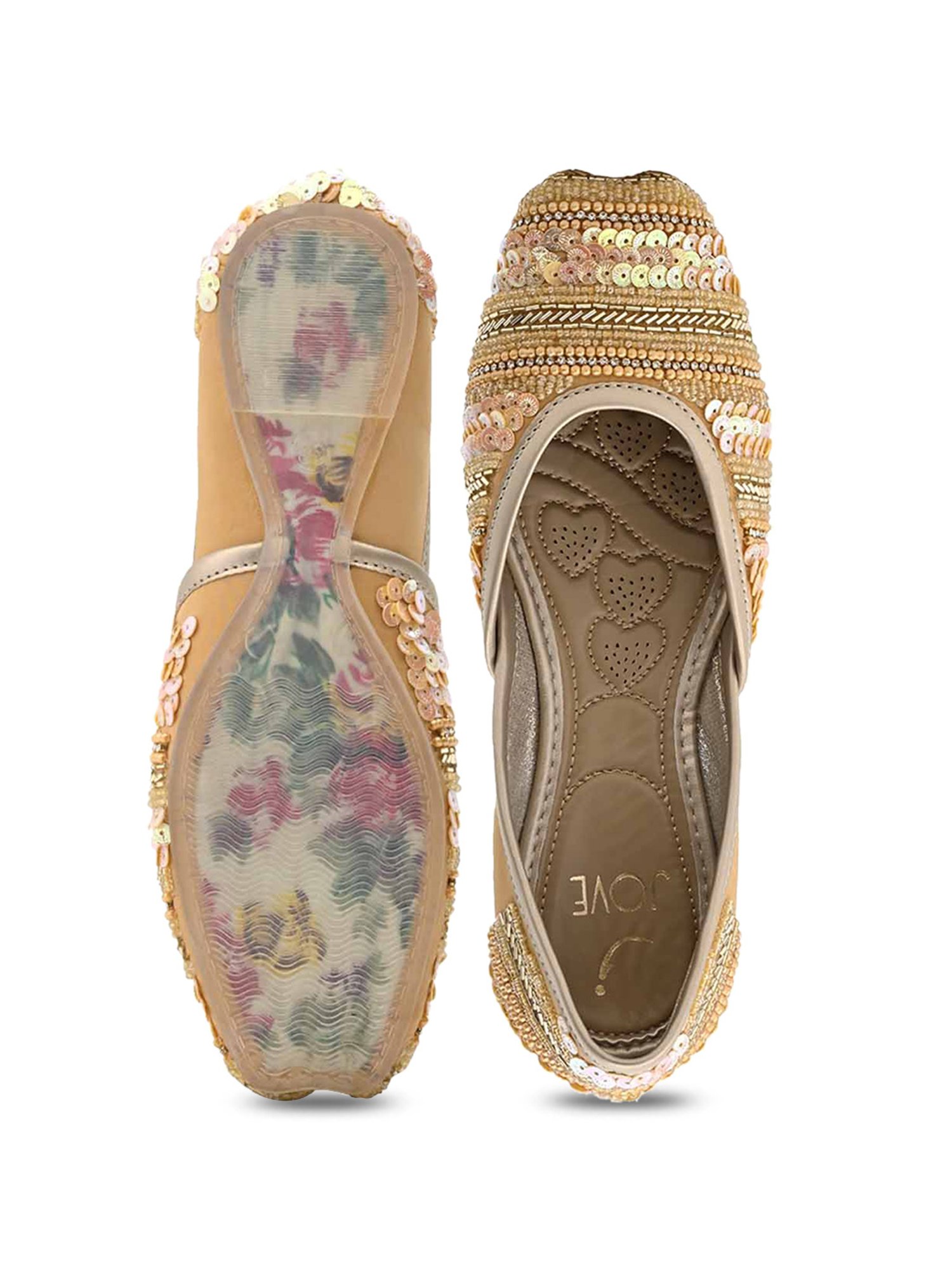 Jove Women's Golden Ethnic Juttis