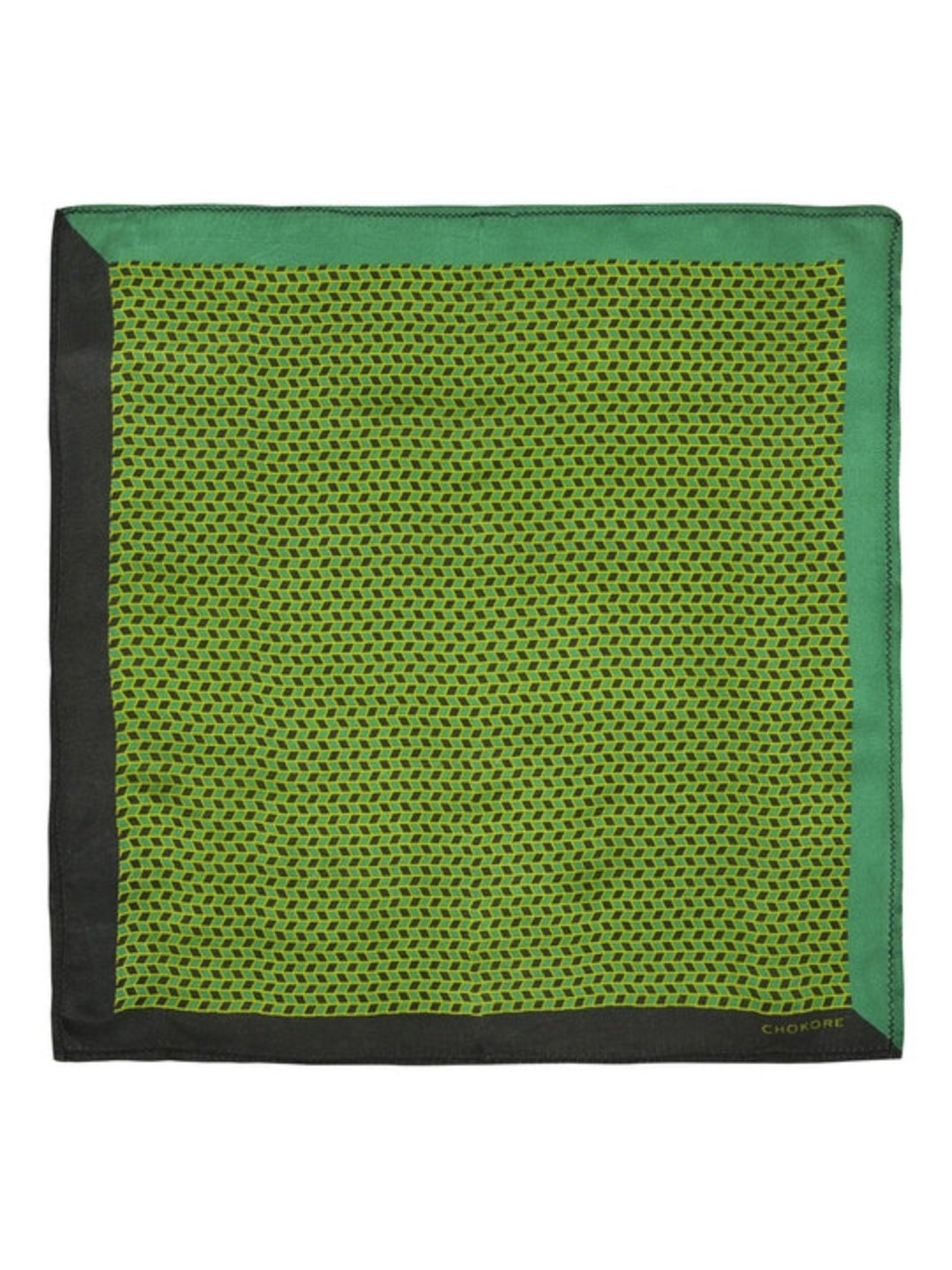 CHOKORE Green and Black Geometric Pocket Square
