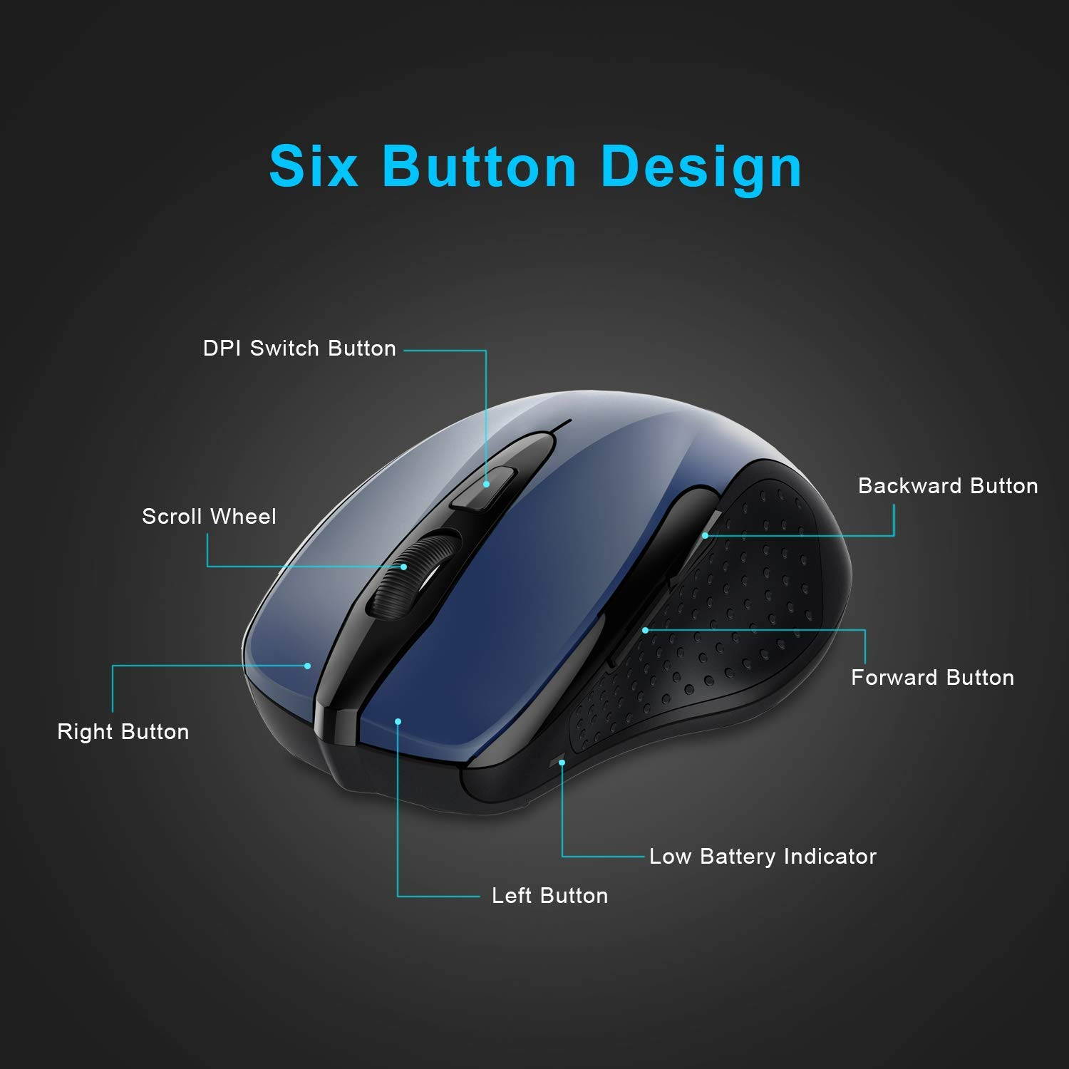 TeckNet 2600DPI Bluetooth Wireless Mouse, 24 Months Battery Life with Battery Indicator, 2600/2000/1600/1200/800DPI (Black)