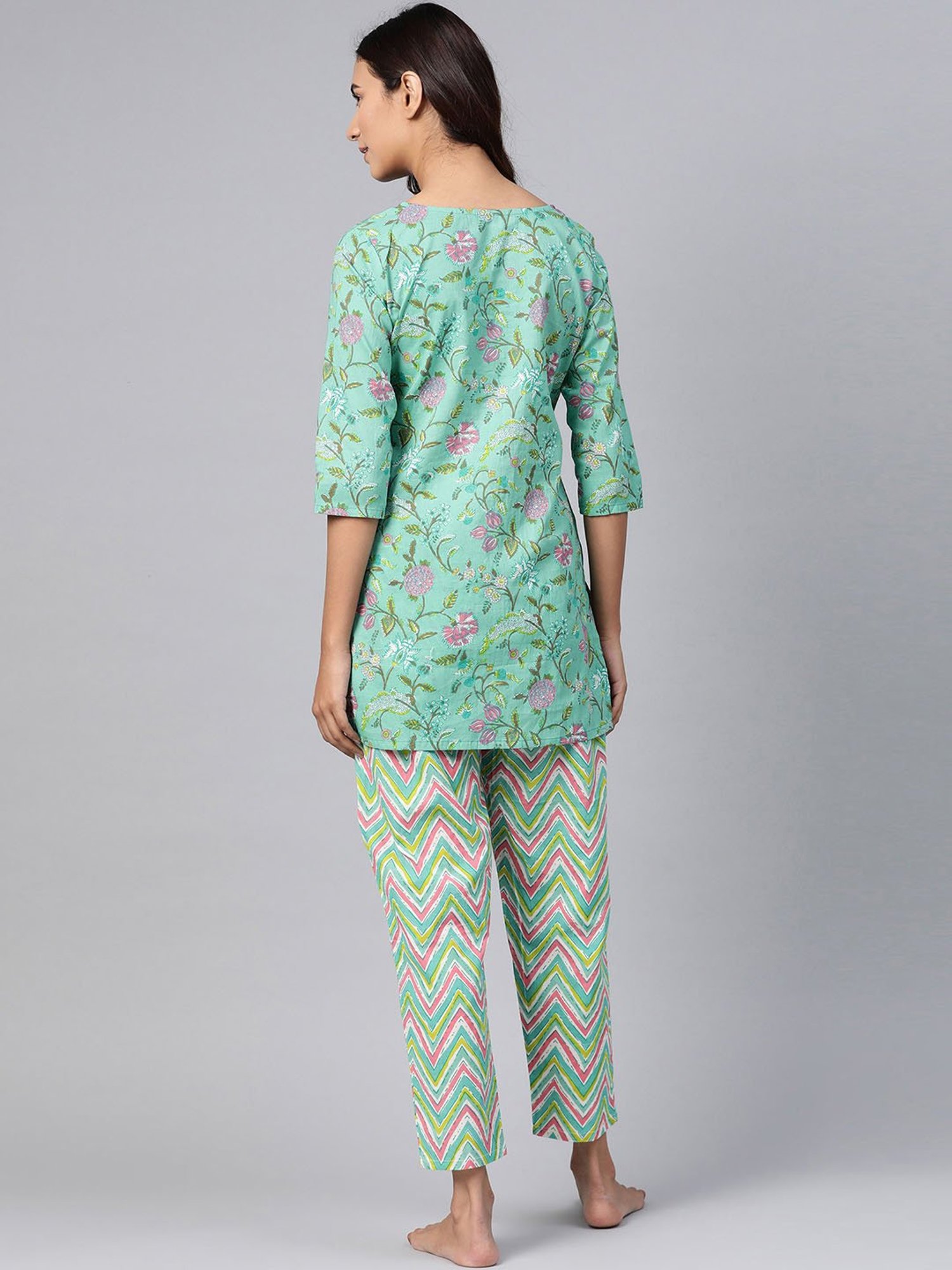 Anubhutee Blue Printed Kurti Pyjama Set