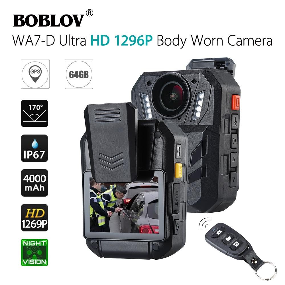BOBLOV WA7-D Ultra HD 1296P 64GB 2.0" Night Vision Body Worn Camera Recorder Remote Control GPS 170&deg;FOV 4000mAh Guard Video Security Camcorder