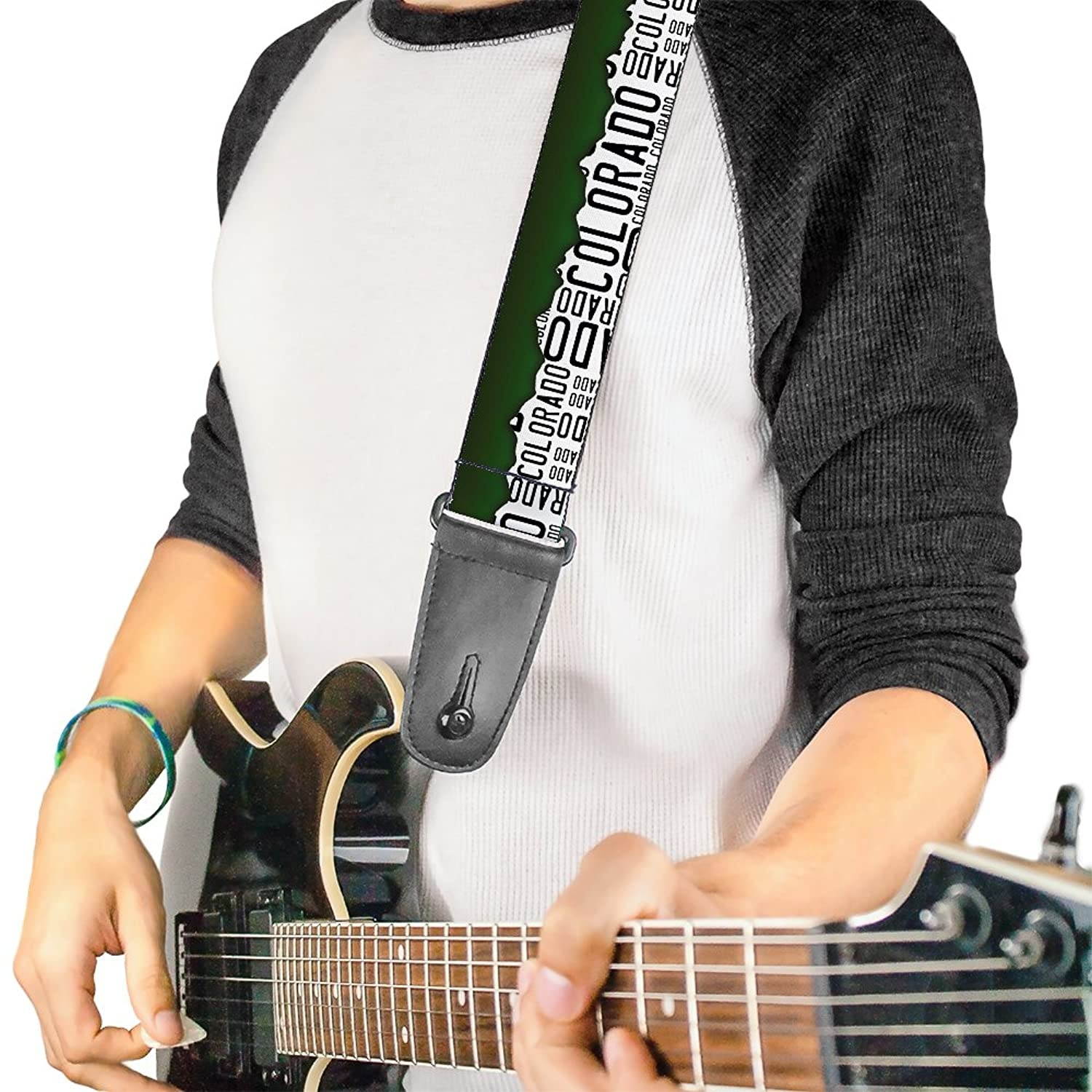 Guitar Strap Colorado Mountains Green White Gray Text 2 Inches Wide