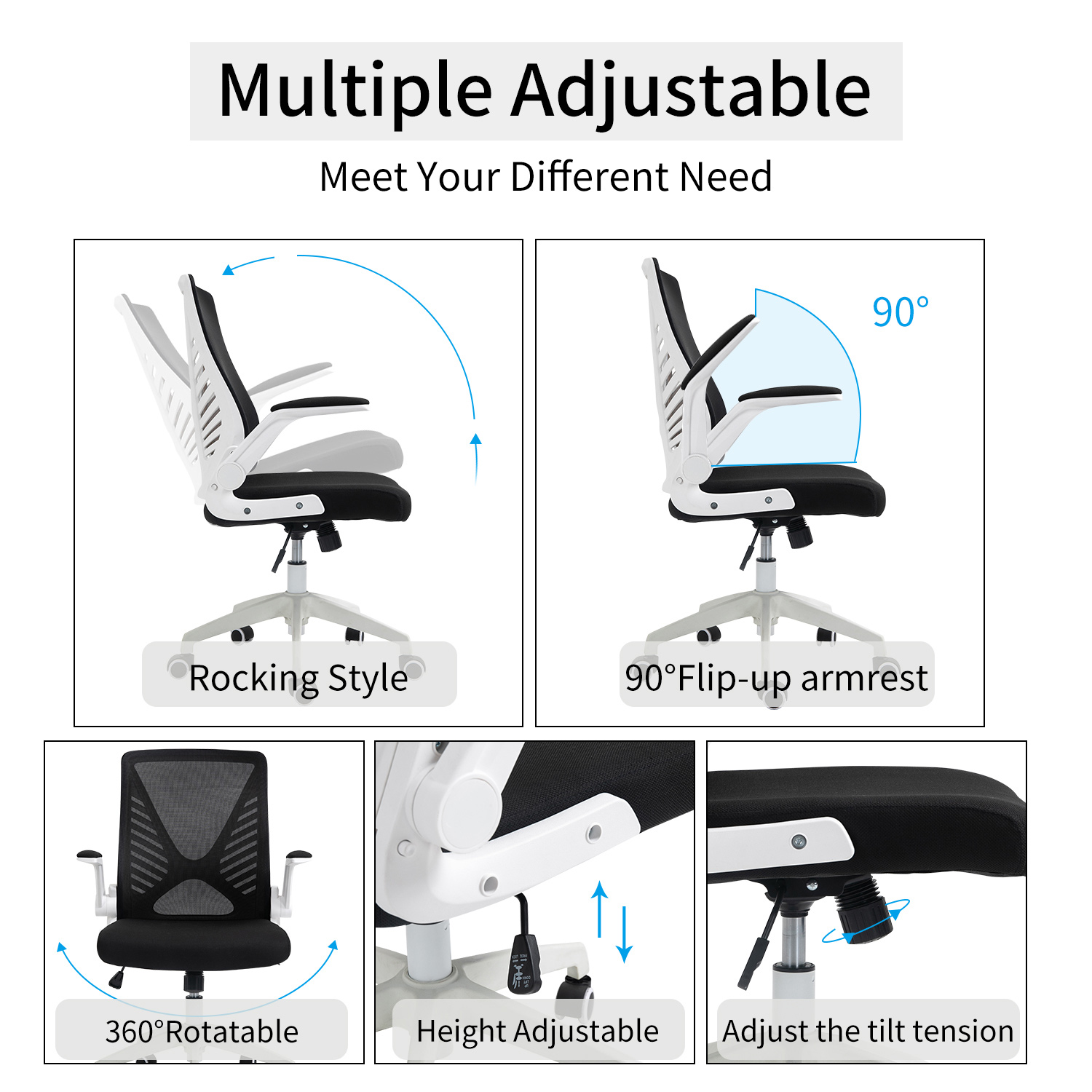 Ergonomic Office Chair, Home Office Desk Chairs, Mid-back Computer Mesh Chair with Lumbar Support and Flip-up Arms, Swivel Task Chair