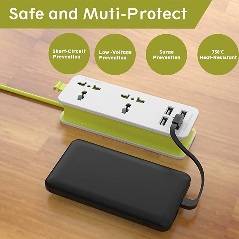 Outlet Travel Power Strip Surge Protector with 4 Smart USB Charging Ports Total 5V 42A Output and 5ft CordMultiPort USB Wall Charger Desktop Hub Portable Travel Charger Charging Station