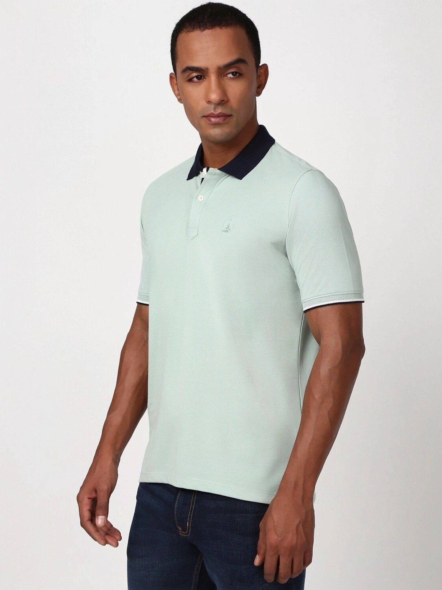 Peter England Casuals Green Cotton Regular Fit Polo T-Shirt